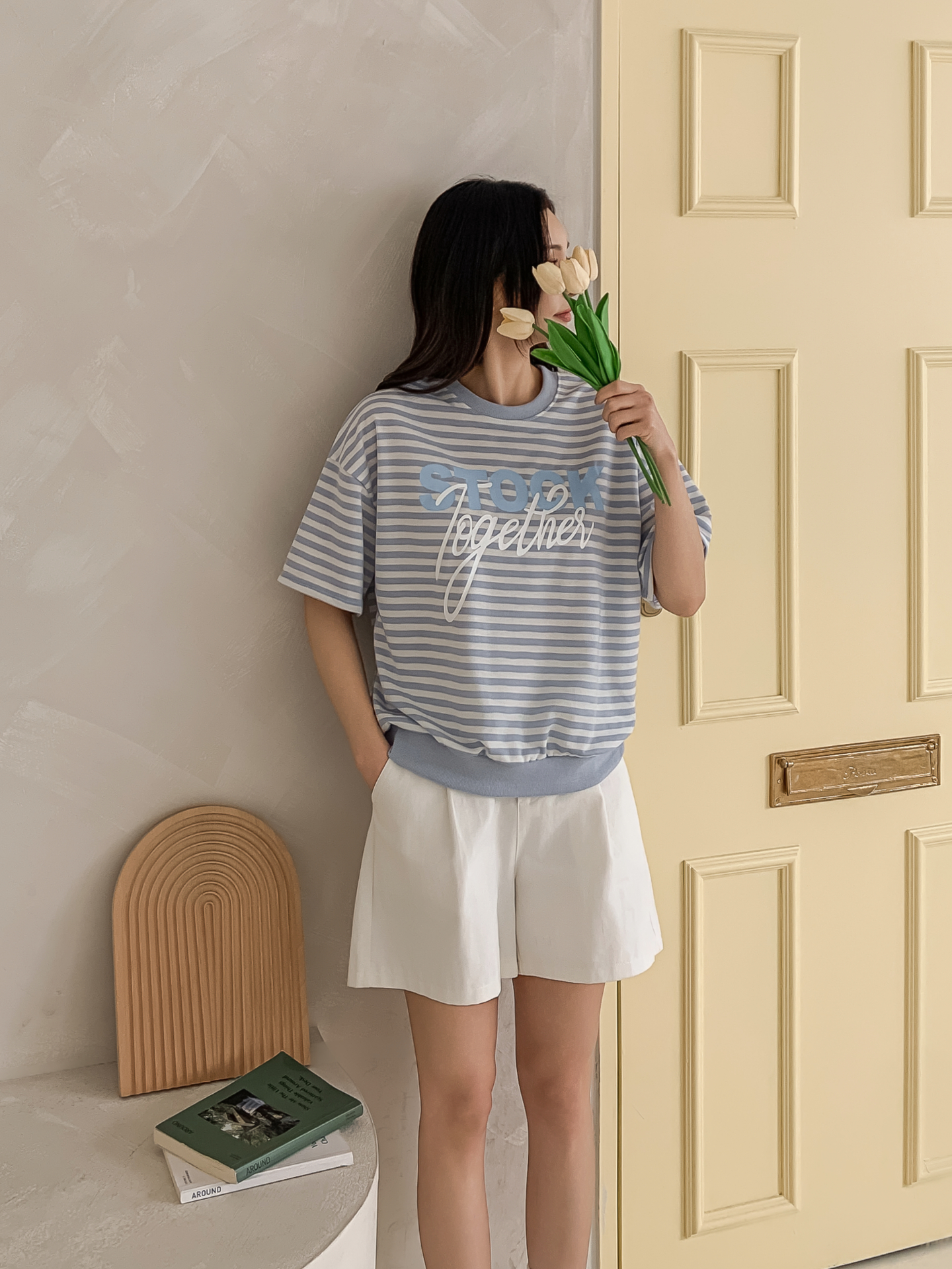 ラウンドネックルーズ半袖レタリングボーダー配色スウェット | 詳細画像15