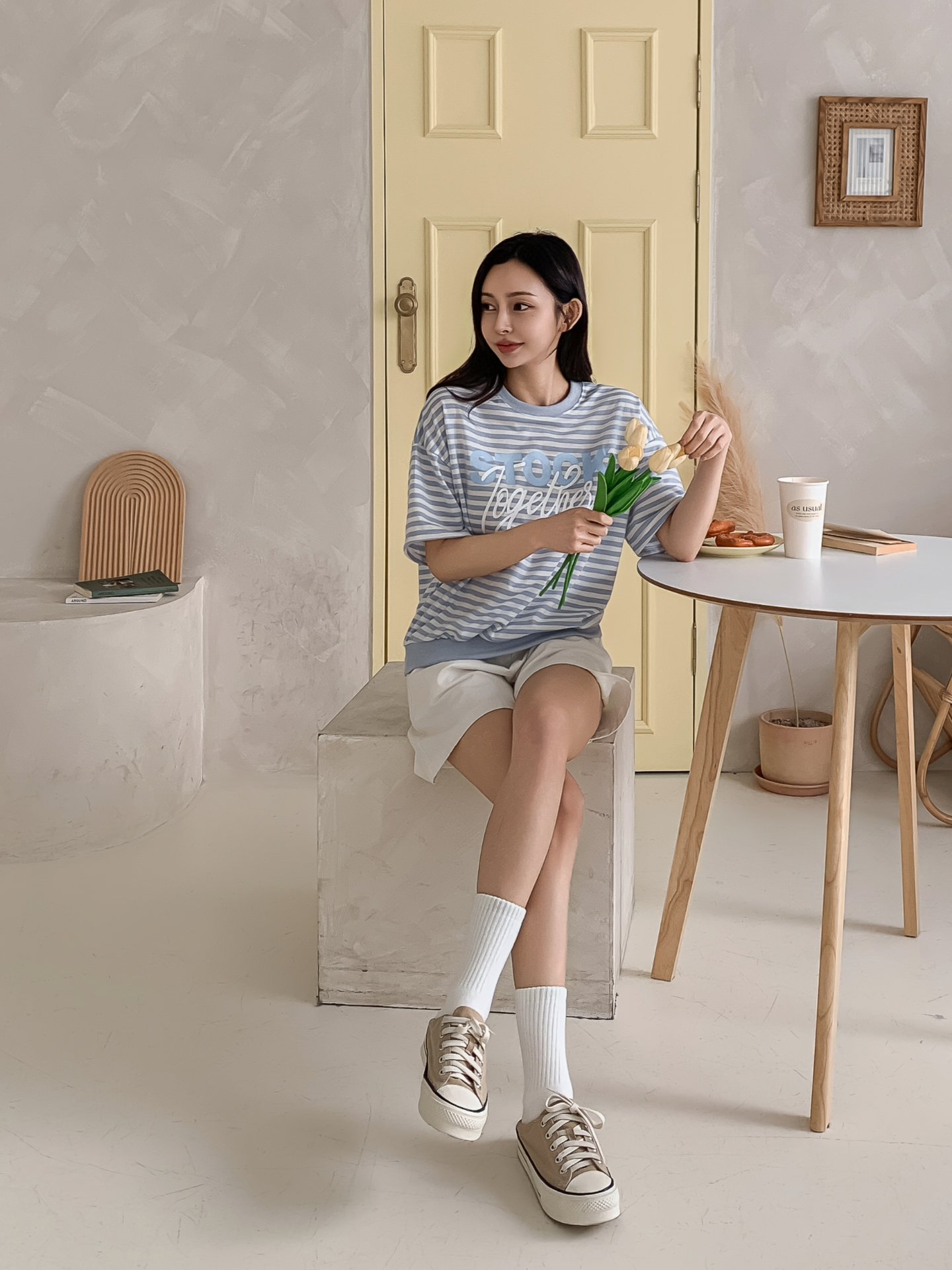 ラウンドネックルーズ半袖レタリングボーダー配色スウェット | 詳細画像16