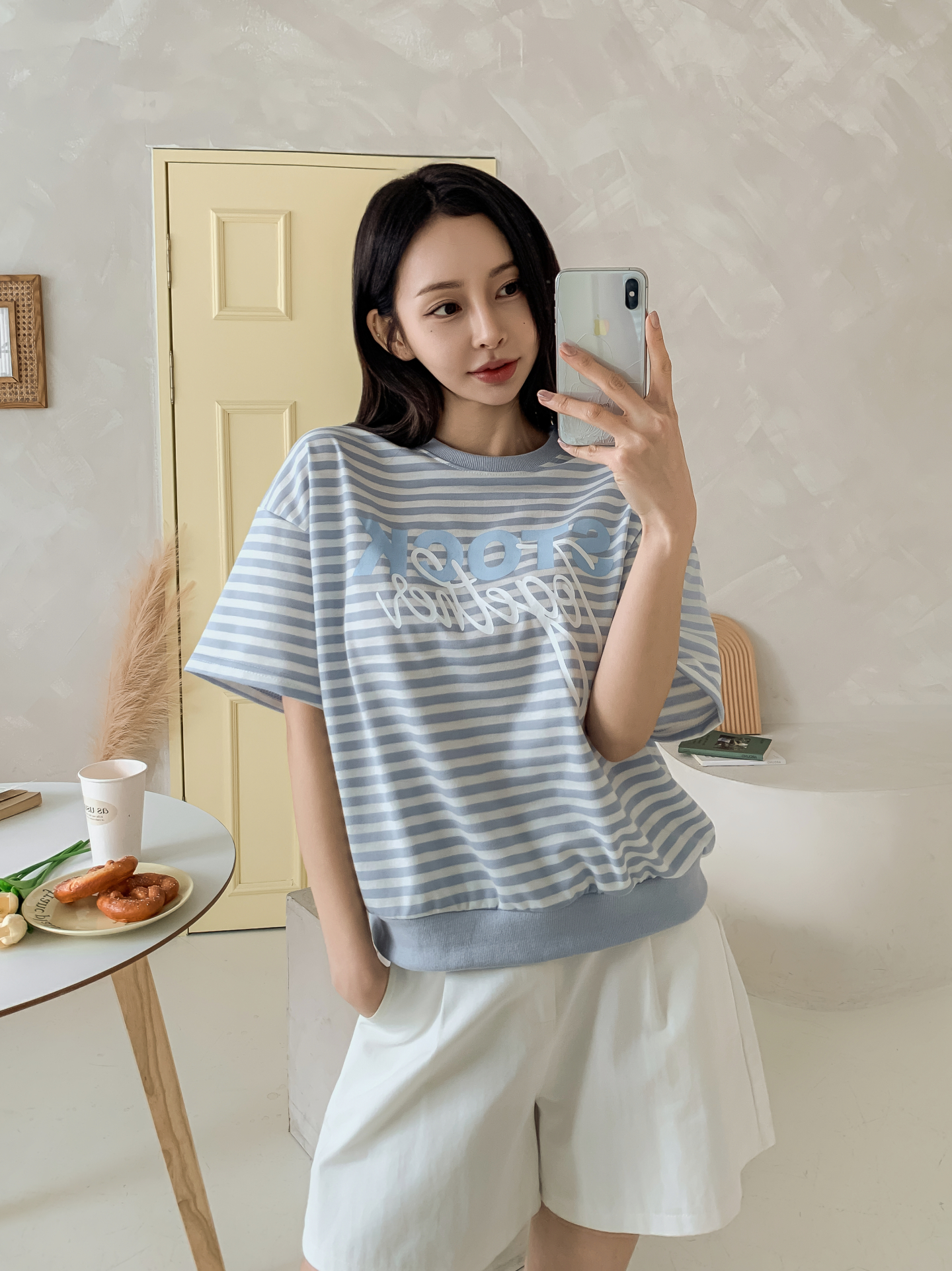 ラウンドネックルーズ半袖レタリングボーダー配色スウェット | 詳細画像21