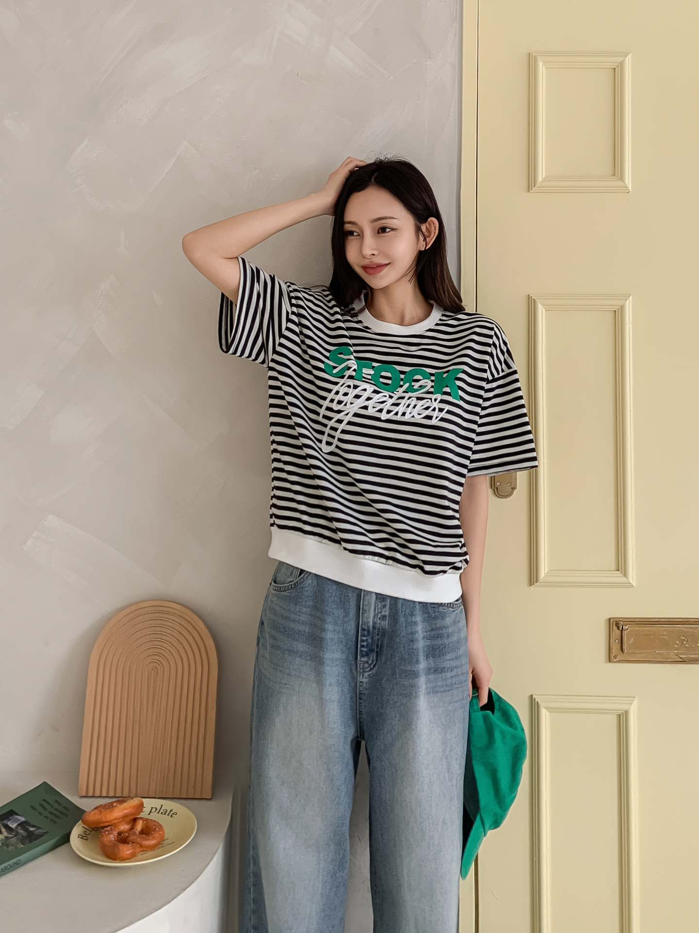 ラウンドネックルーズ半袖レタリングボーダー配色スウェット | 詳細画像23