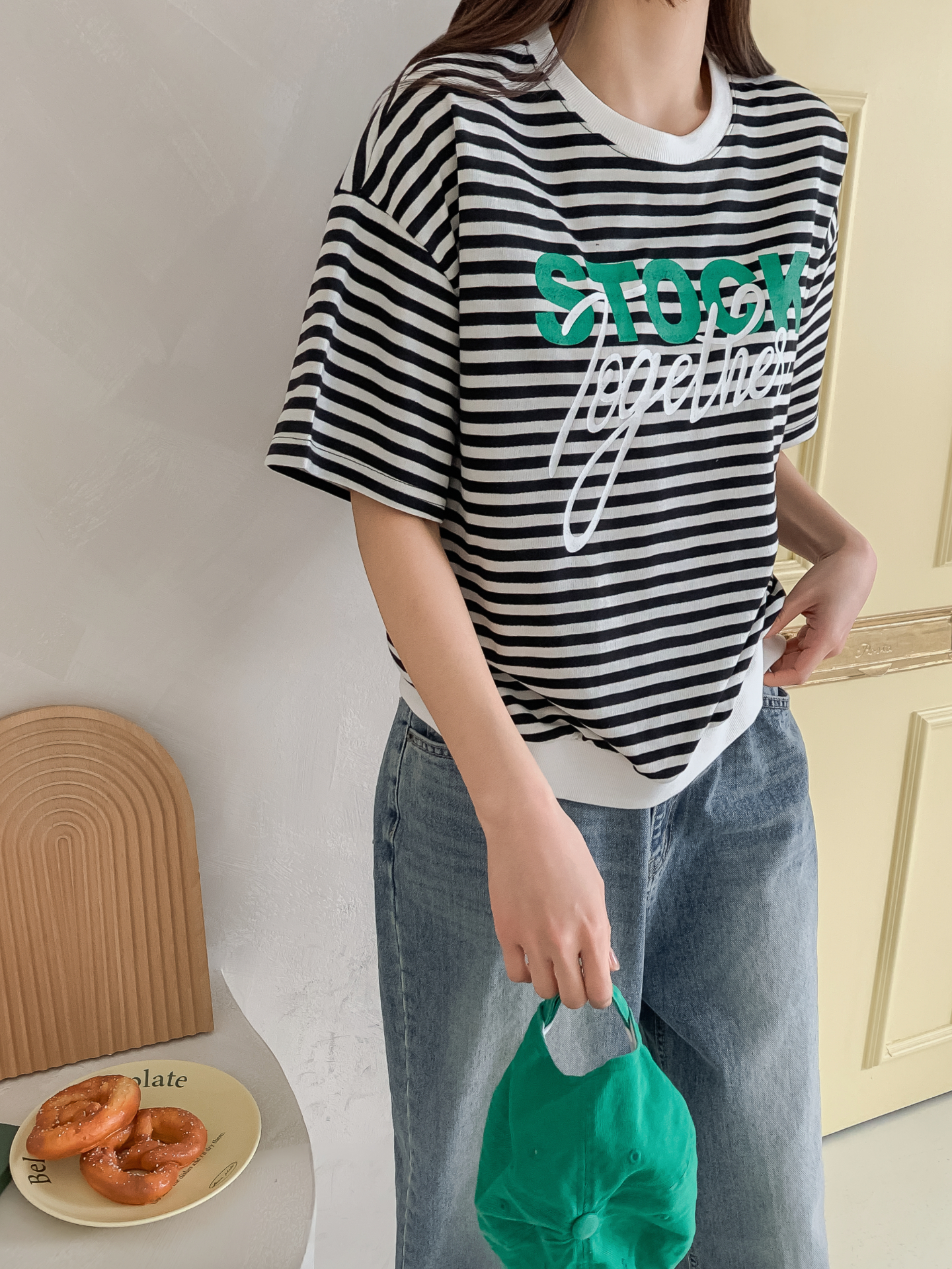 ラウンドネックルーズ半袖レタリングボーダー配色スウェット | 詳細画像24