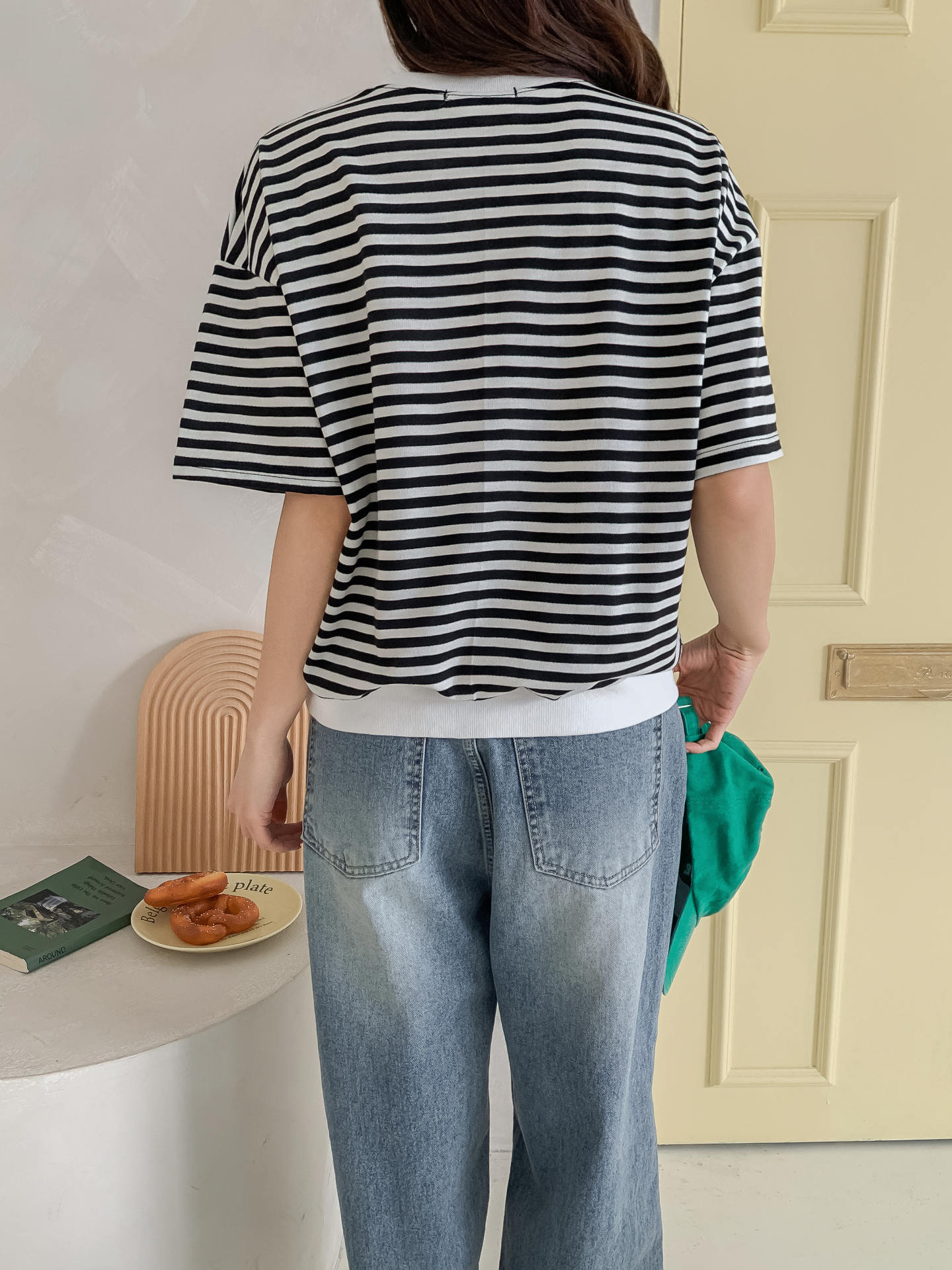 ラウンドネックルーズ半袖レタリングボーダー配色スウェット | 詳細画像26