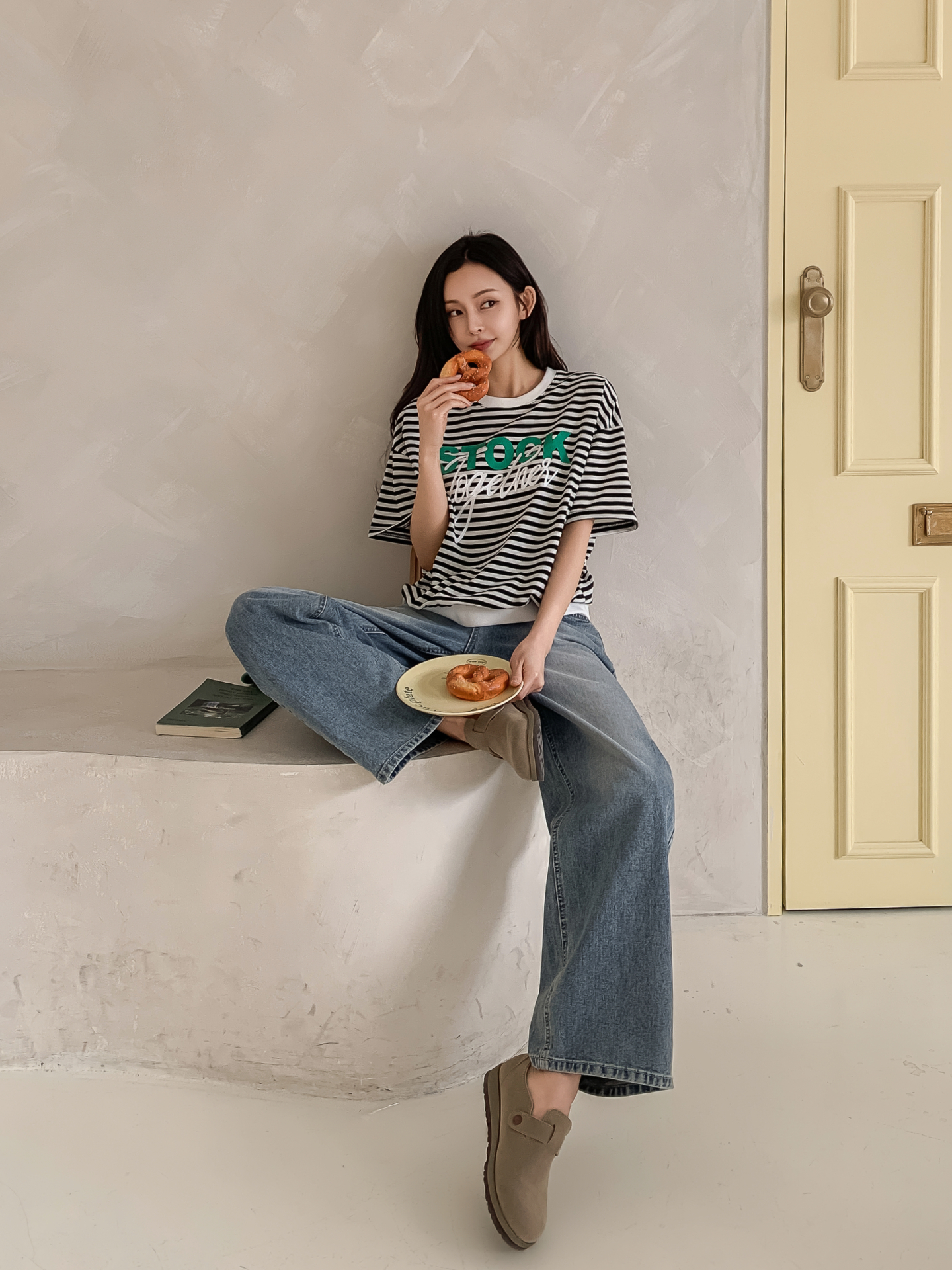 ラウンドネックルーズ半袖レタリングボーダー配色スウェット | 詳細画像31