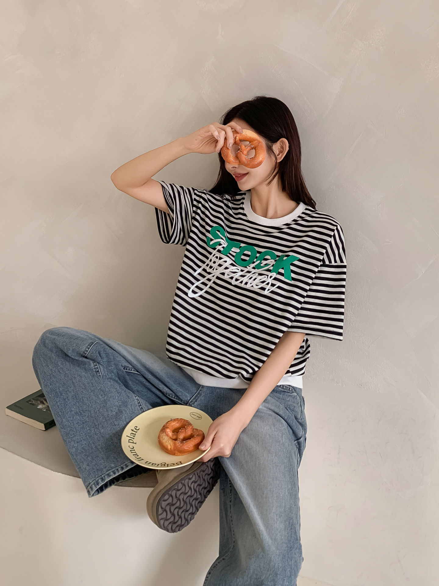 ラウンドネックルーズ半袖レタリングボーダー配色スウェット | 詳細画像32