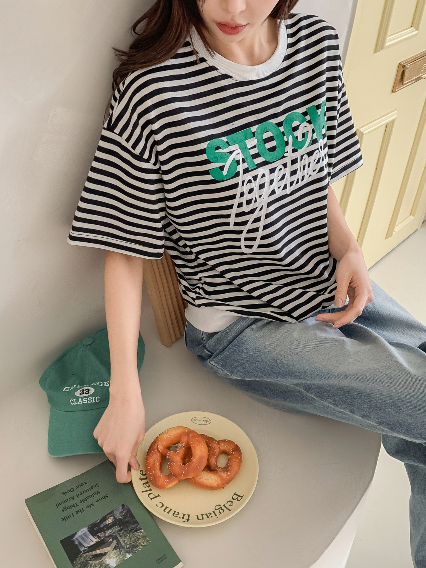 ラウンドネックルーズ半袖レタリングボーダー配色スウェット | 詳細画像33