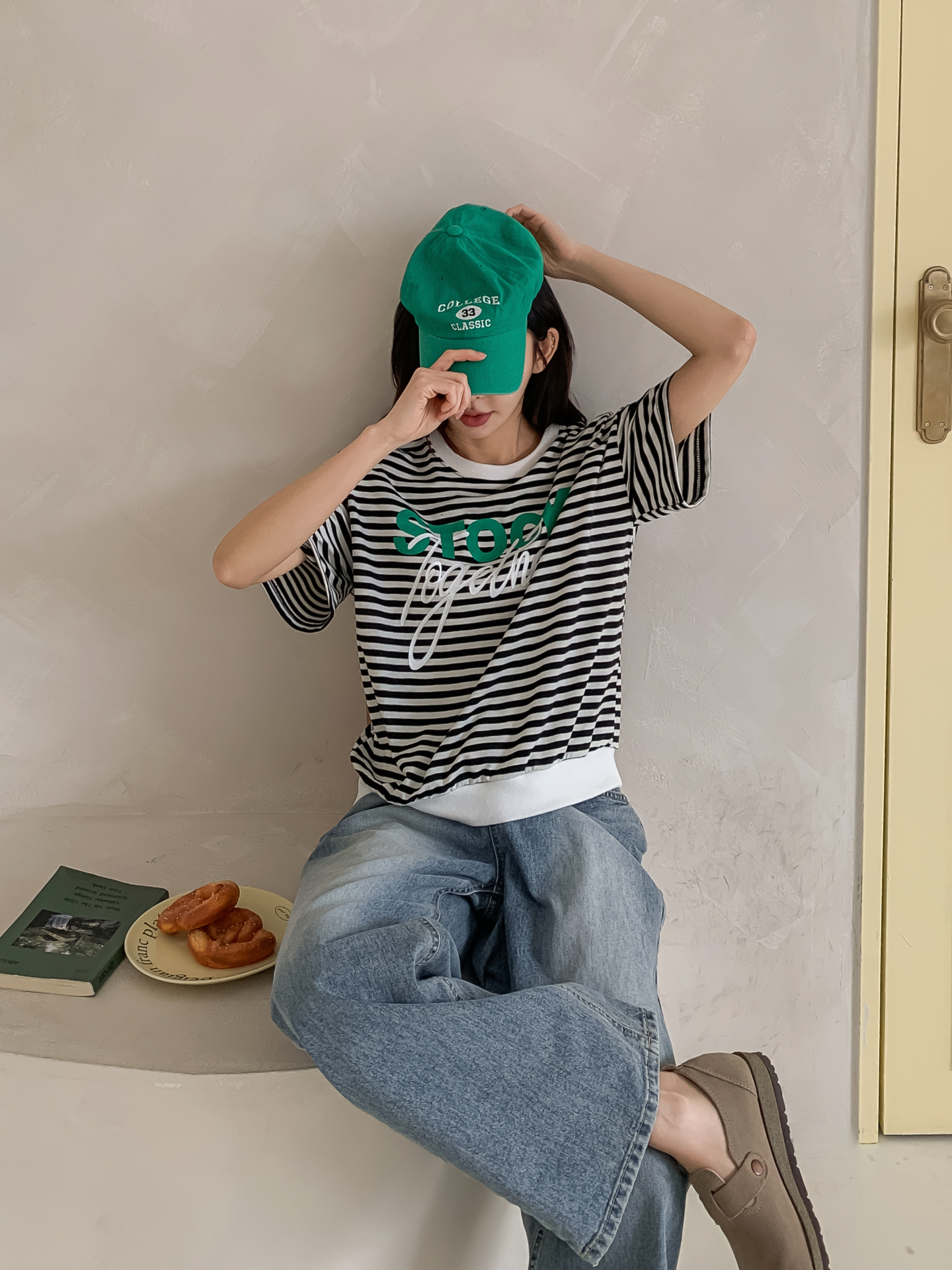 ラウンドネックルーズ半袖レタリングボーダー配色スウェット | 詳細画像34