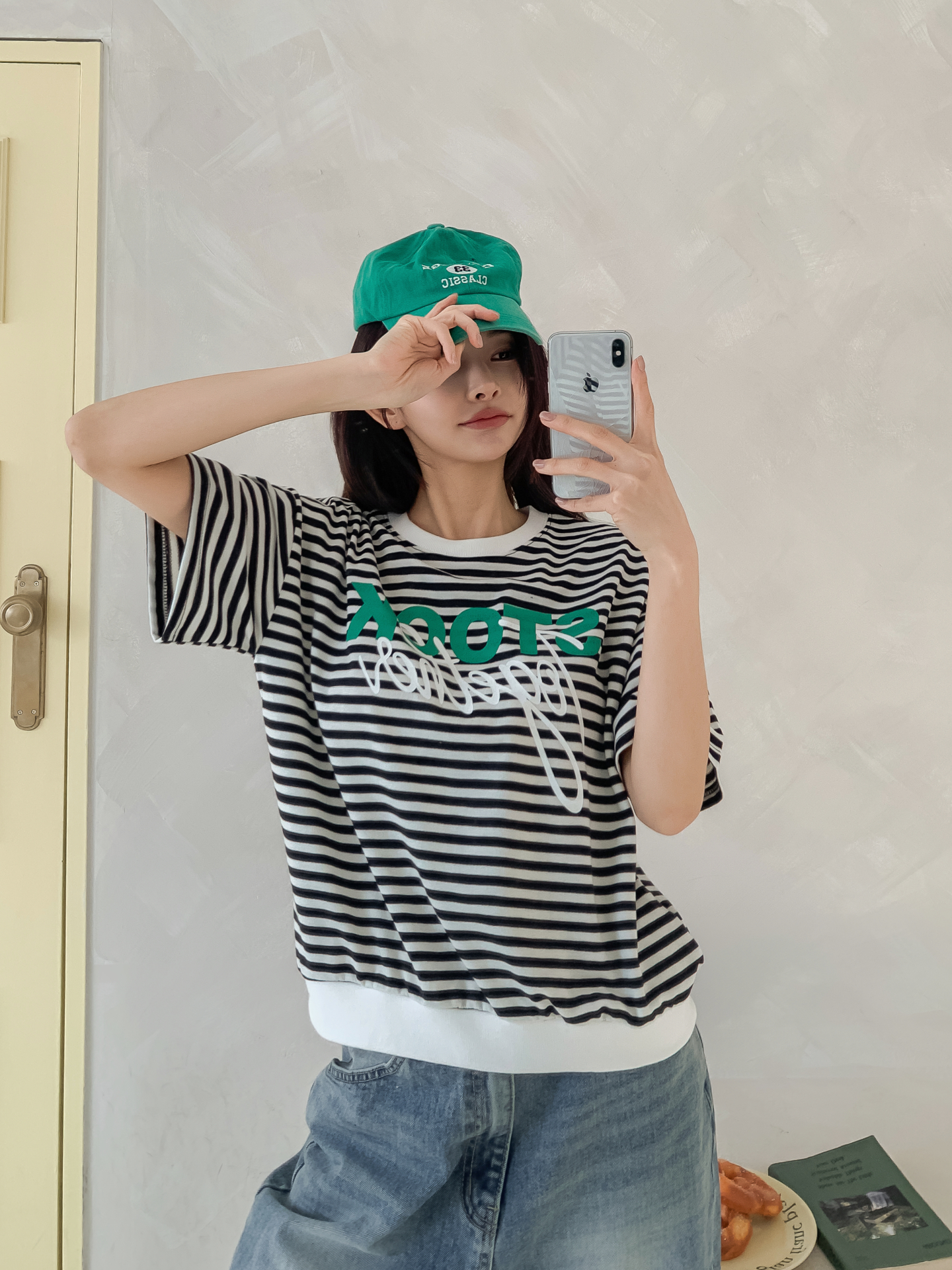 ラウンドネックルーズ半袖レタリングボーダー配色スウェット | 詳細画像36