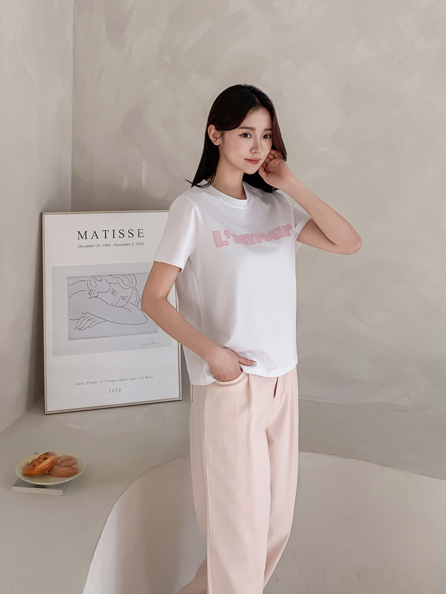 コットンラウンドネックベーシック半袖刺繍Tシャツ | 詳細画像8