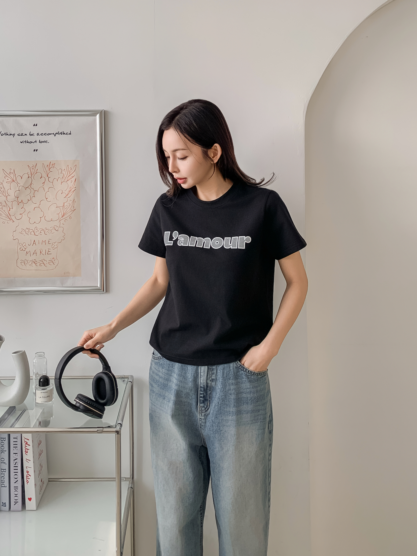 コットンラウンドネックベーシック半袖刺繍Tシャツ | 詳細画像10