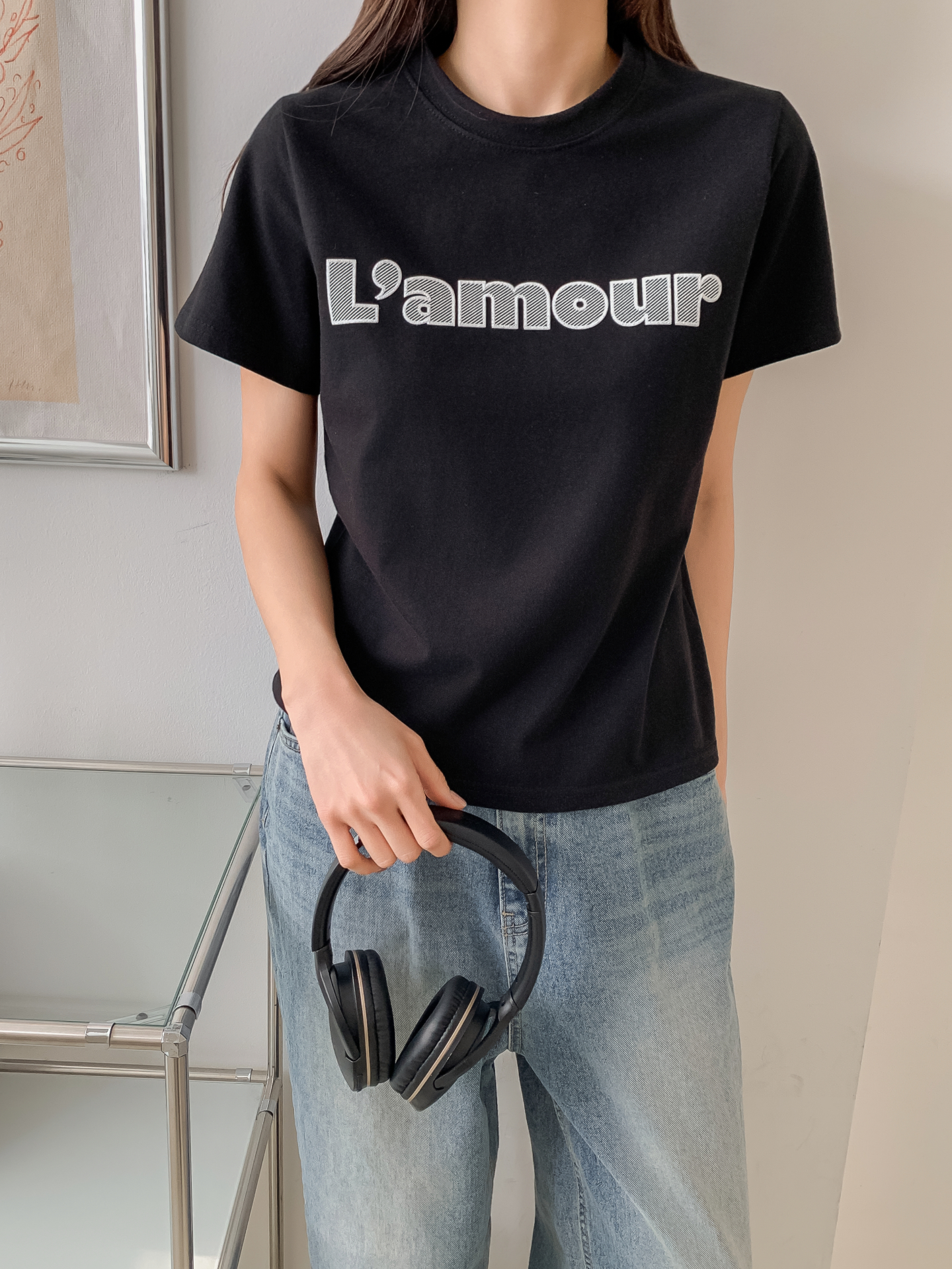 コットンラウンドネックベーシック半袖刺繍Tシャツ | 詳細画像14