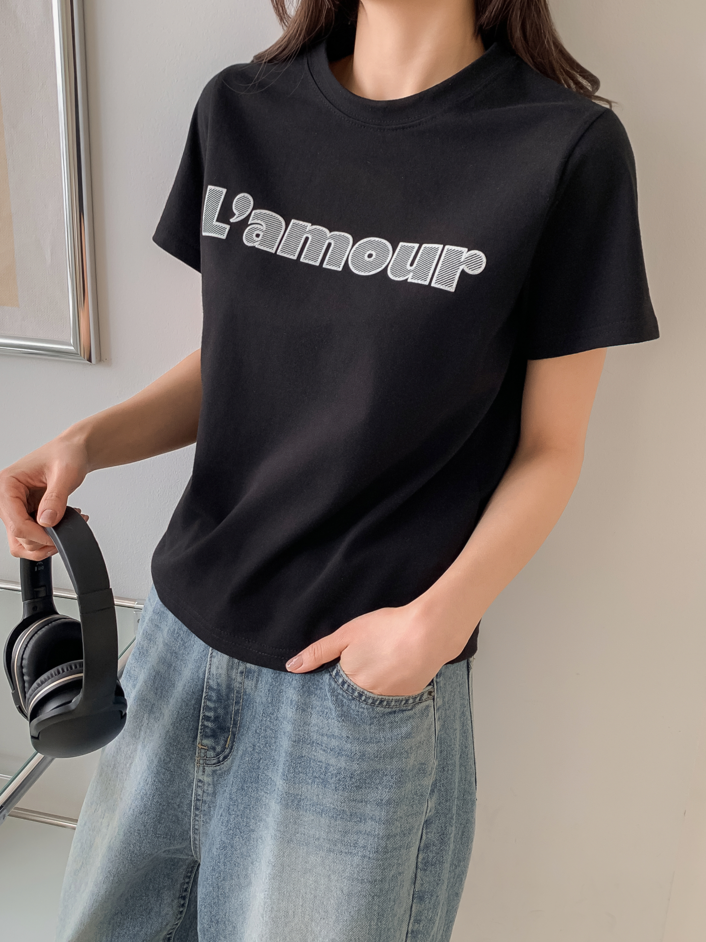 コットンラウンドネックベーシック半袖刺繍Tシャツ | 詳細画像15