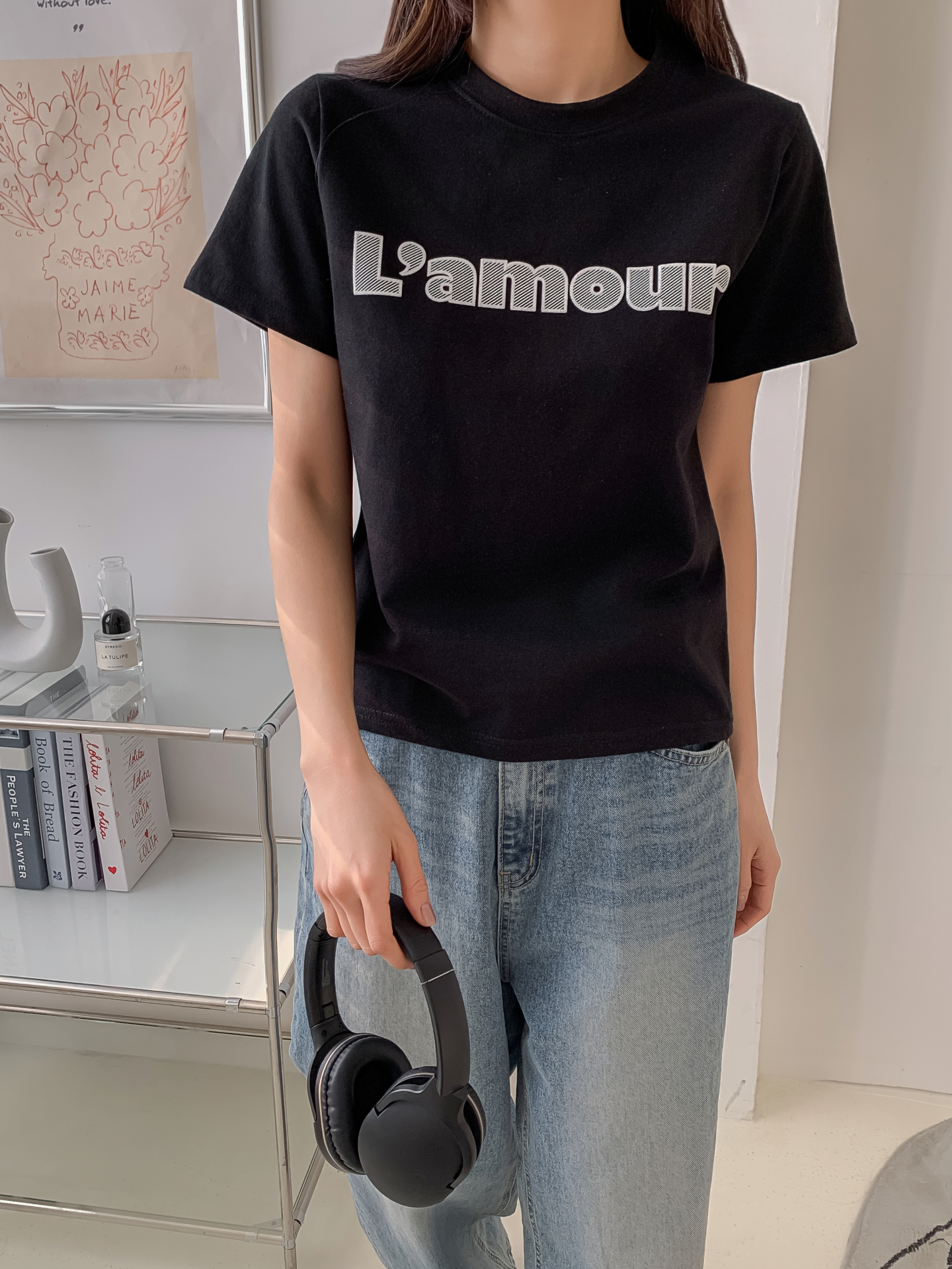 コットンラウンドネックベーシック半袖刺繍Tシャツ | 詳細画像19