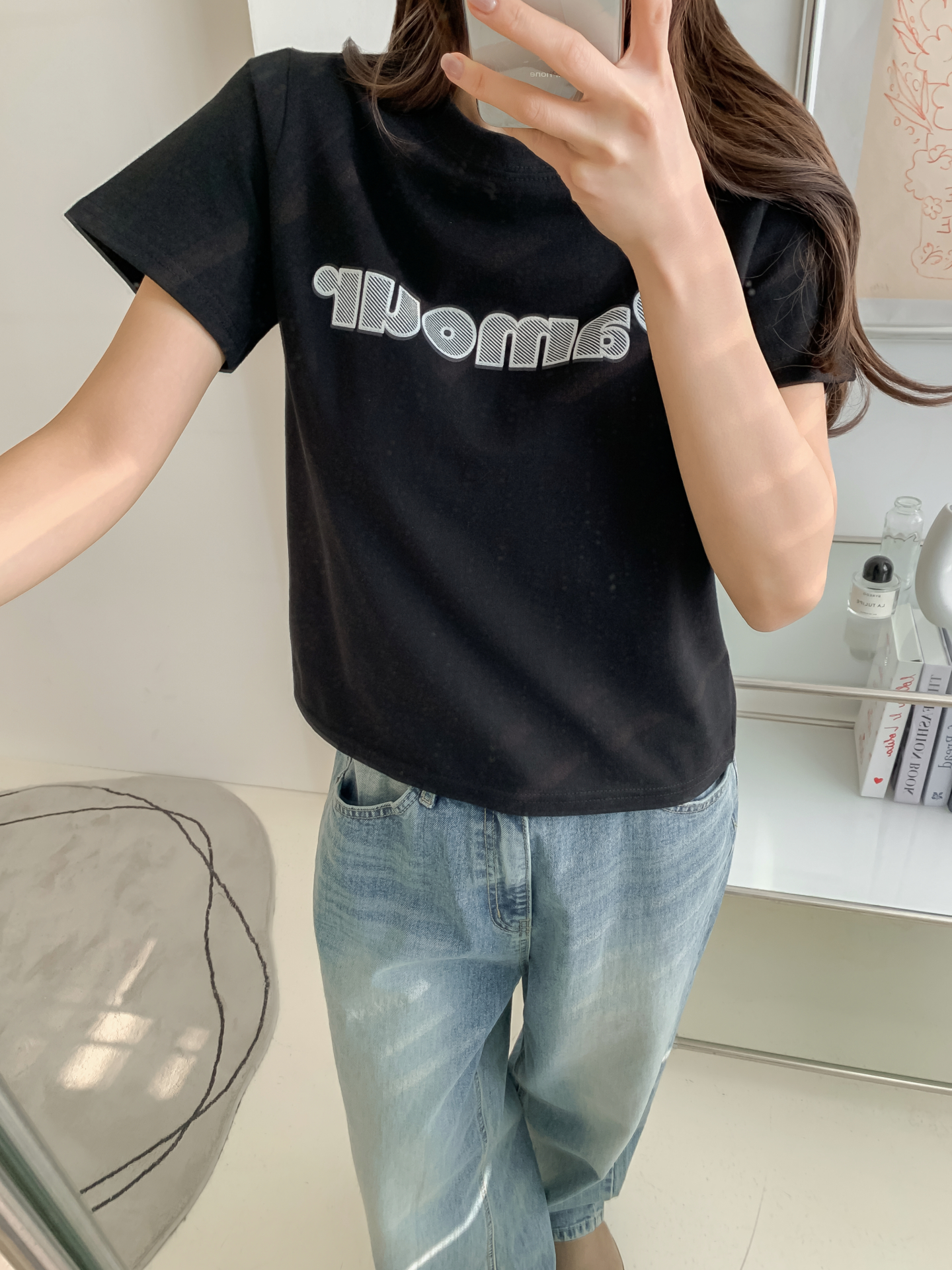 コットンラウンドネックベーシック半袖刺繍Tシャツ | 詳細画像24