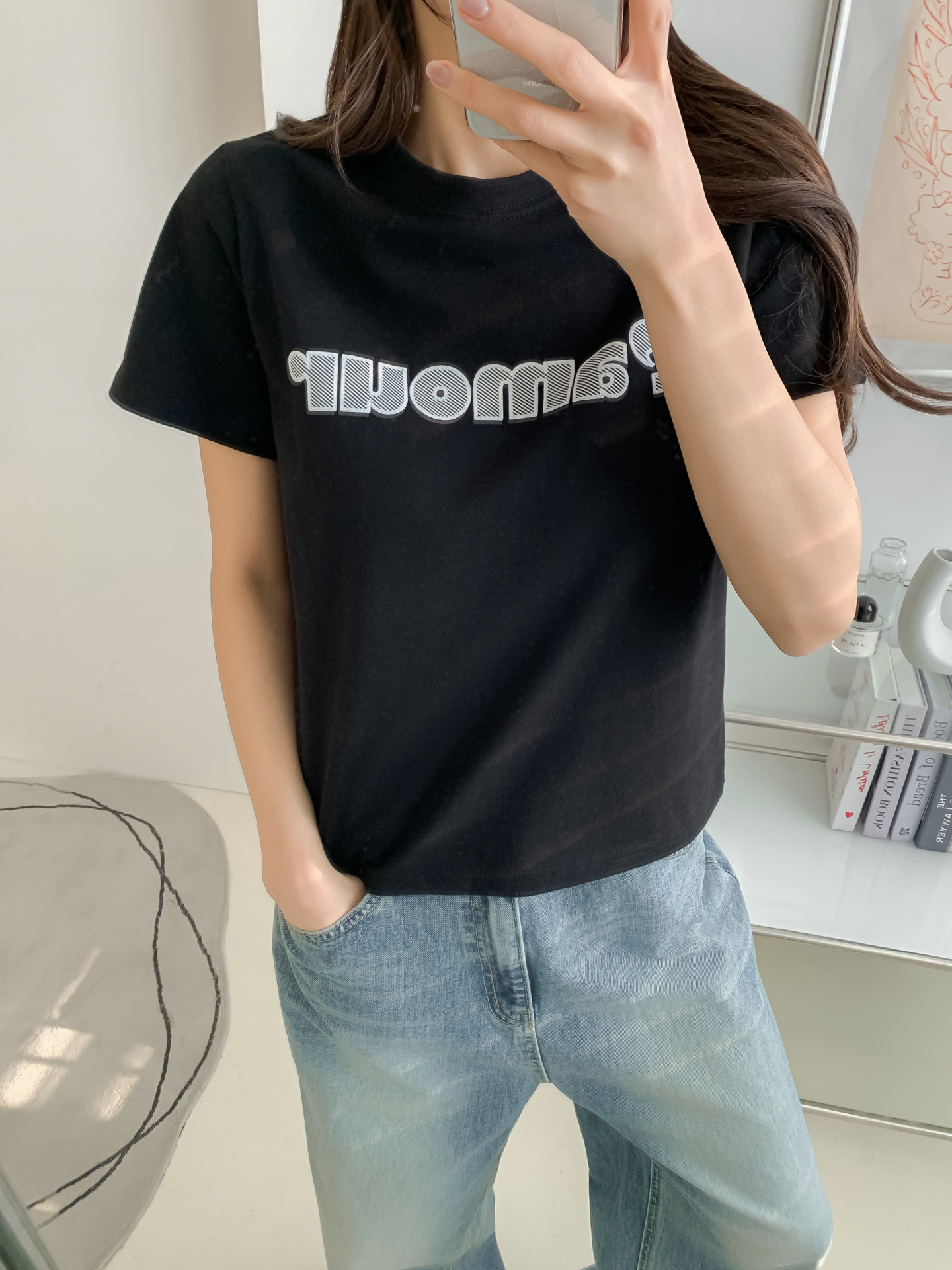 コットンラウンドネックベーシック半袖刺繍Tシャツ | 詳細画像25