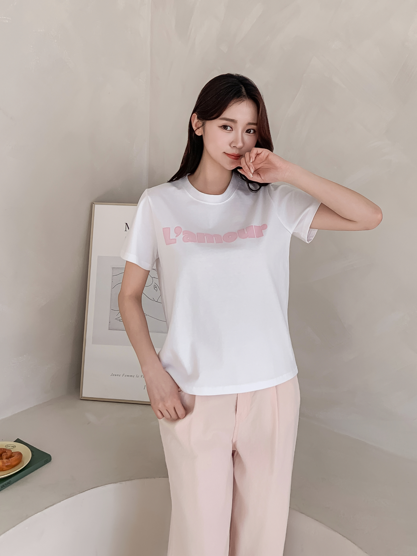 コットンラウンドネックベーシック半袖刺繍Tシャツ | 詳細画像2