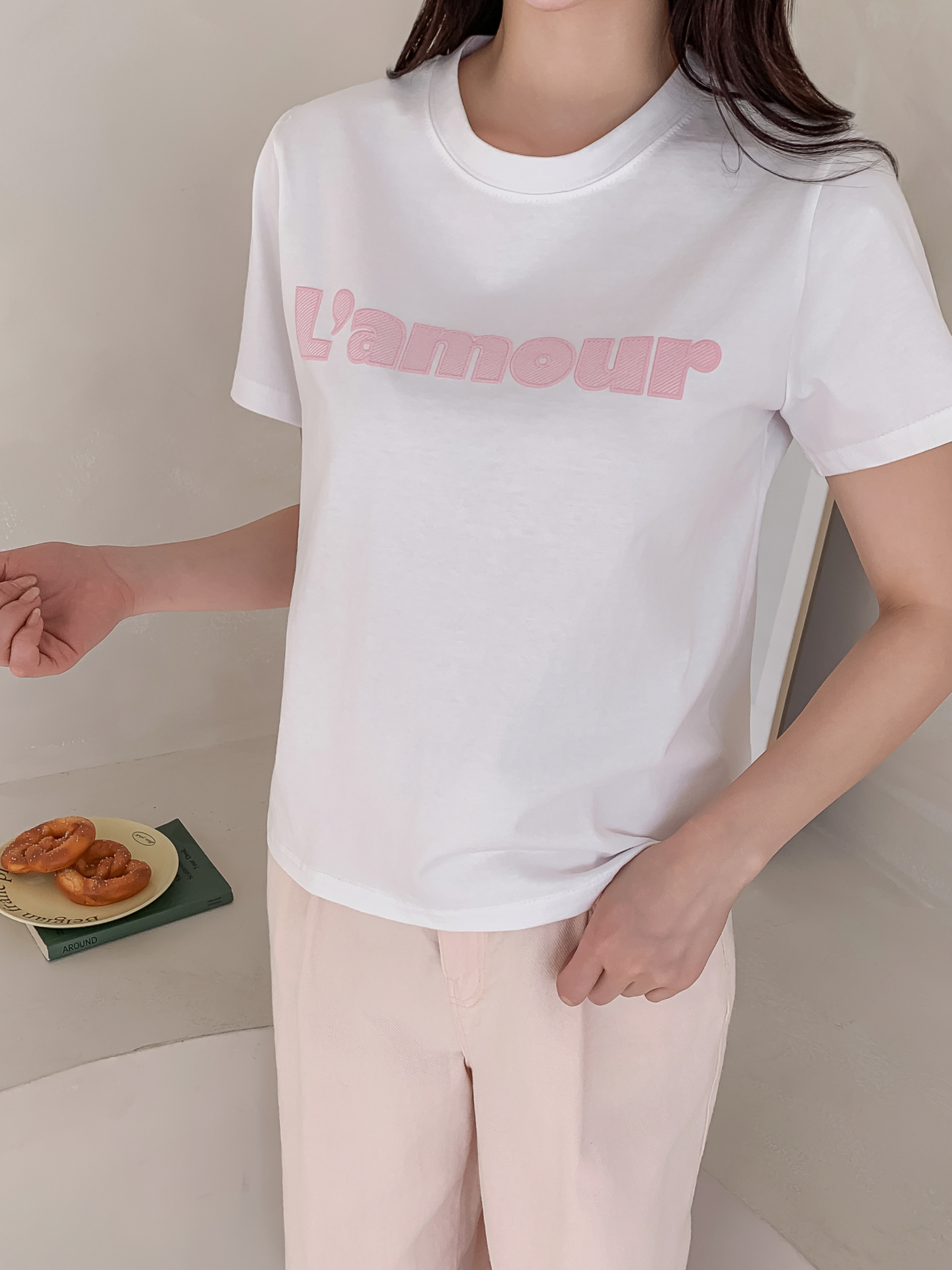 コットンラウンドネックベーシック半袖刺繍Tシャツ | 詳細画像26