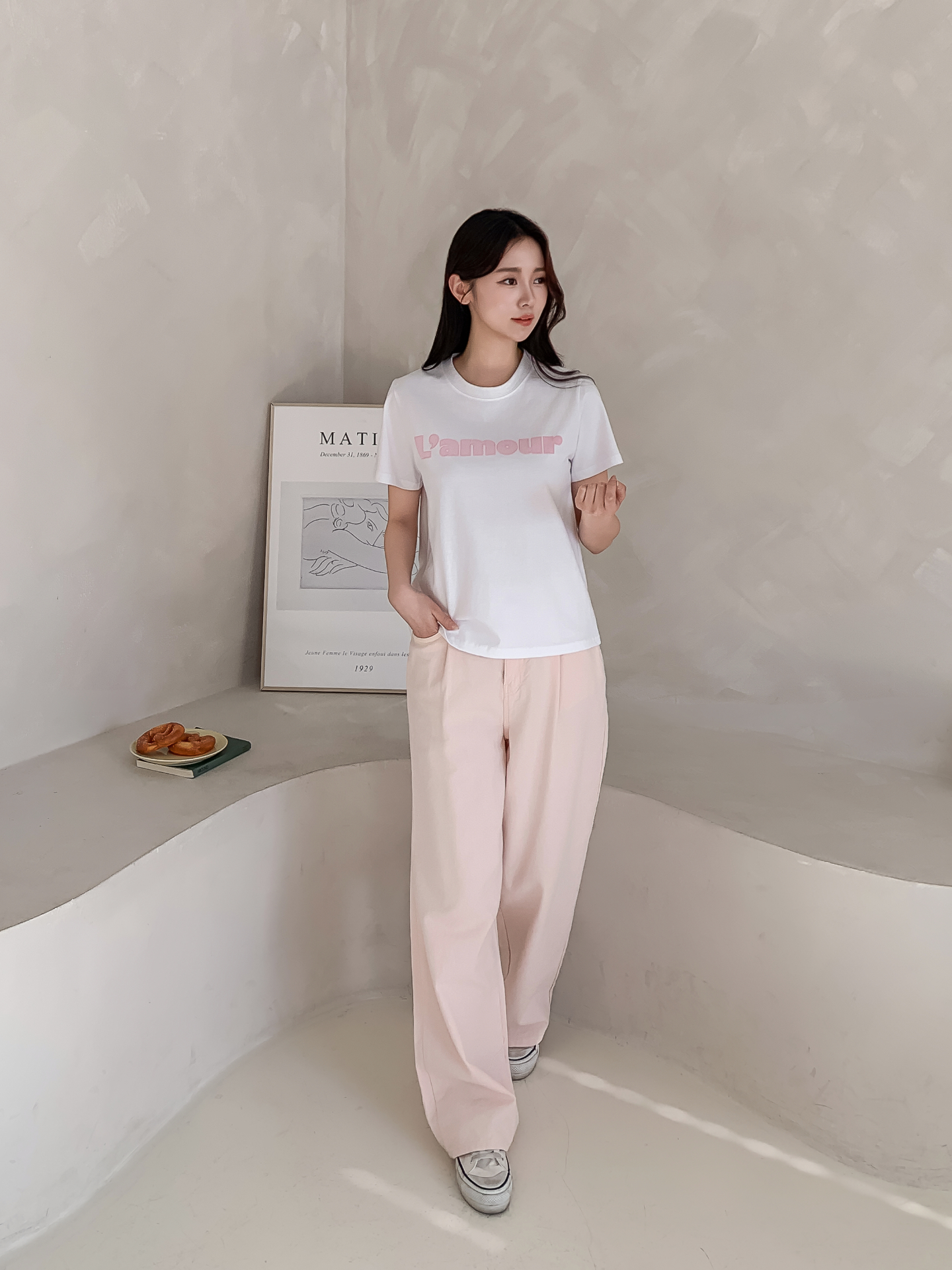 コットンラウンドネックベーシック半袖刺繍Tシャツ | 詳細画像5