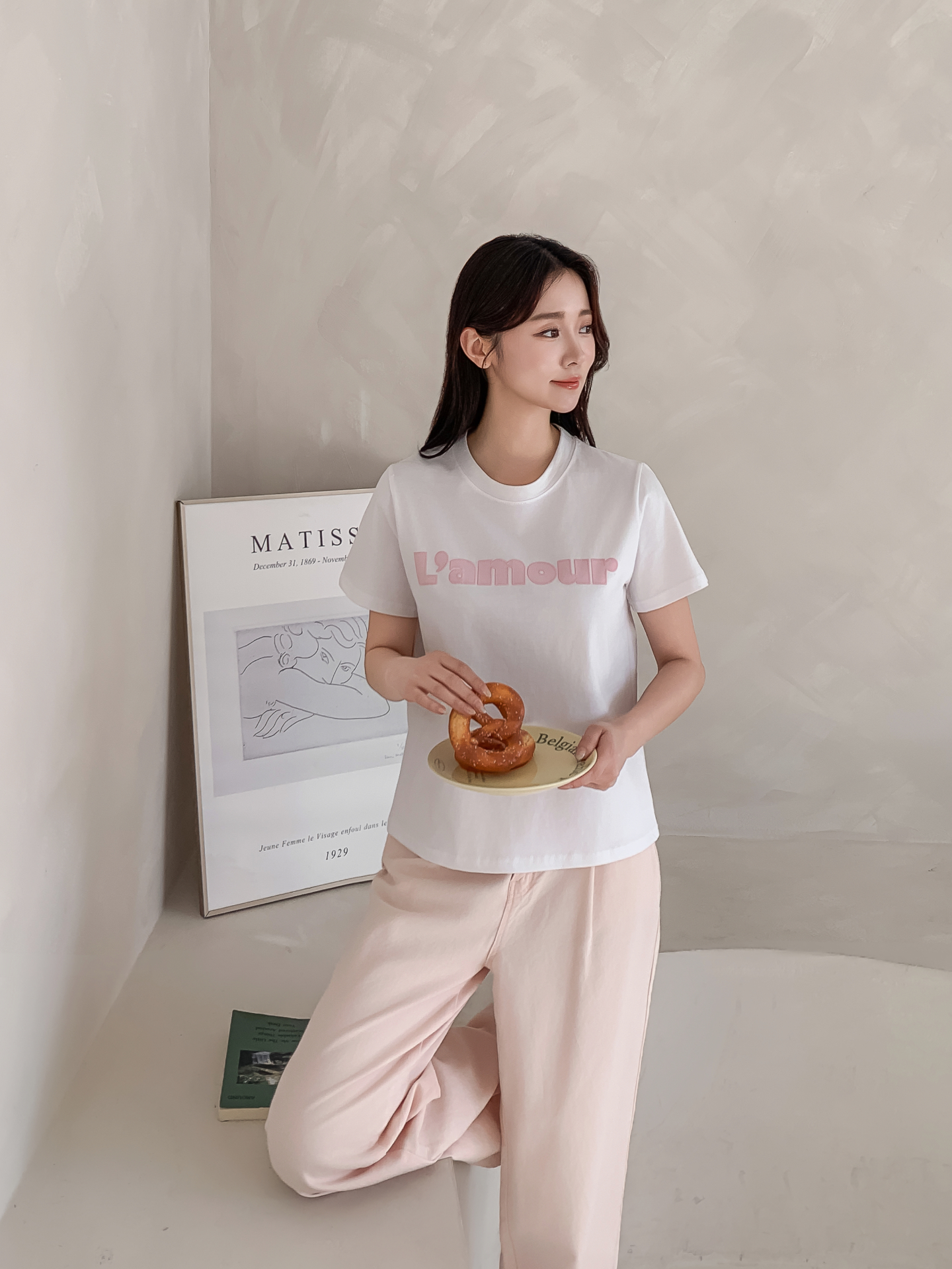 コットンラウンドネックベーシック半袖刺繍Tシャツ | 詳細画像6