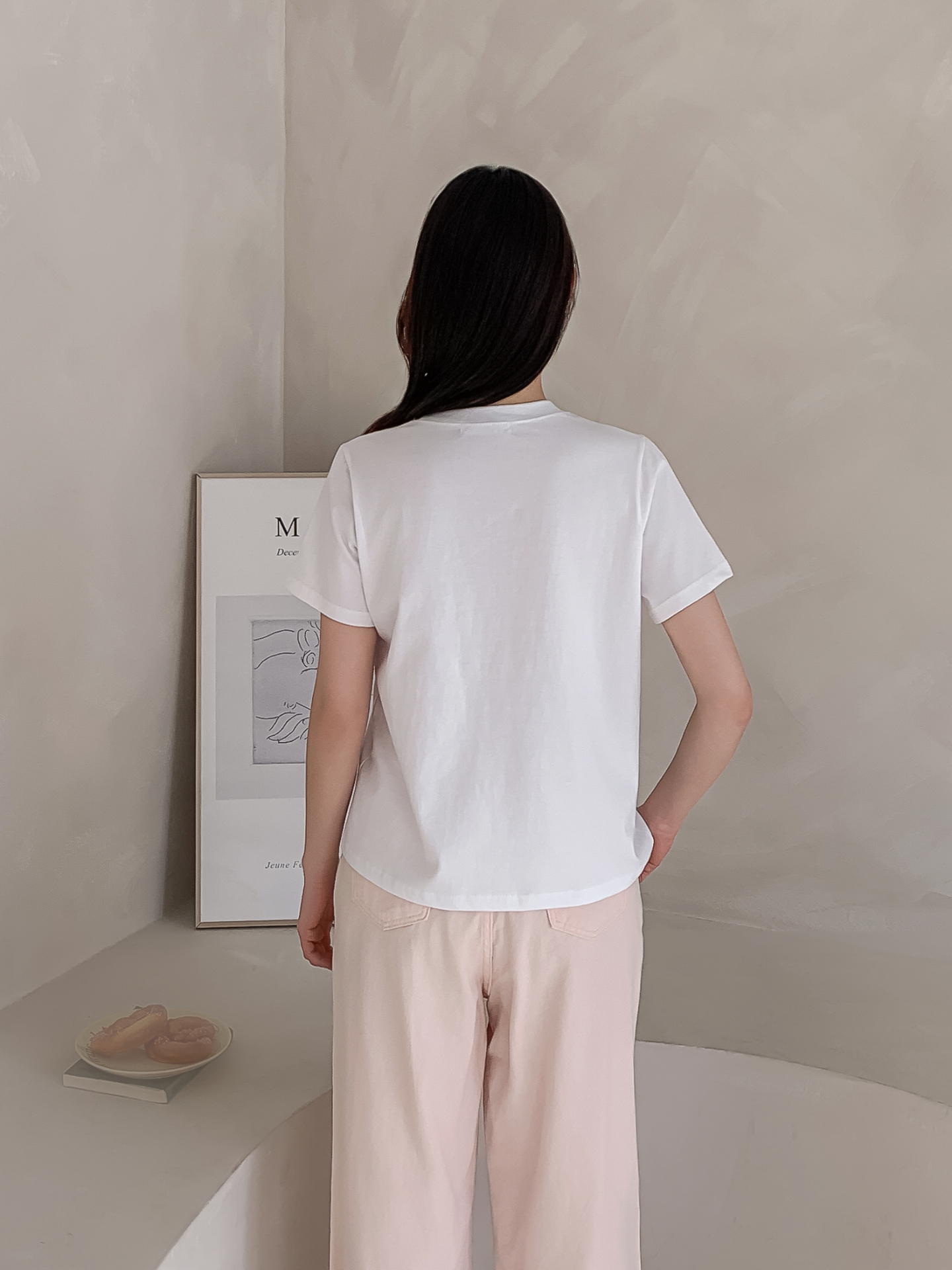 コットンラウンドネックベーシック半袖刺繍Tシャツ | 詳細画像7