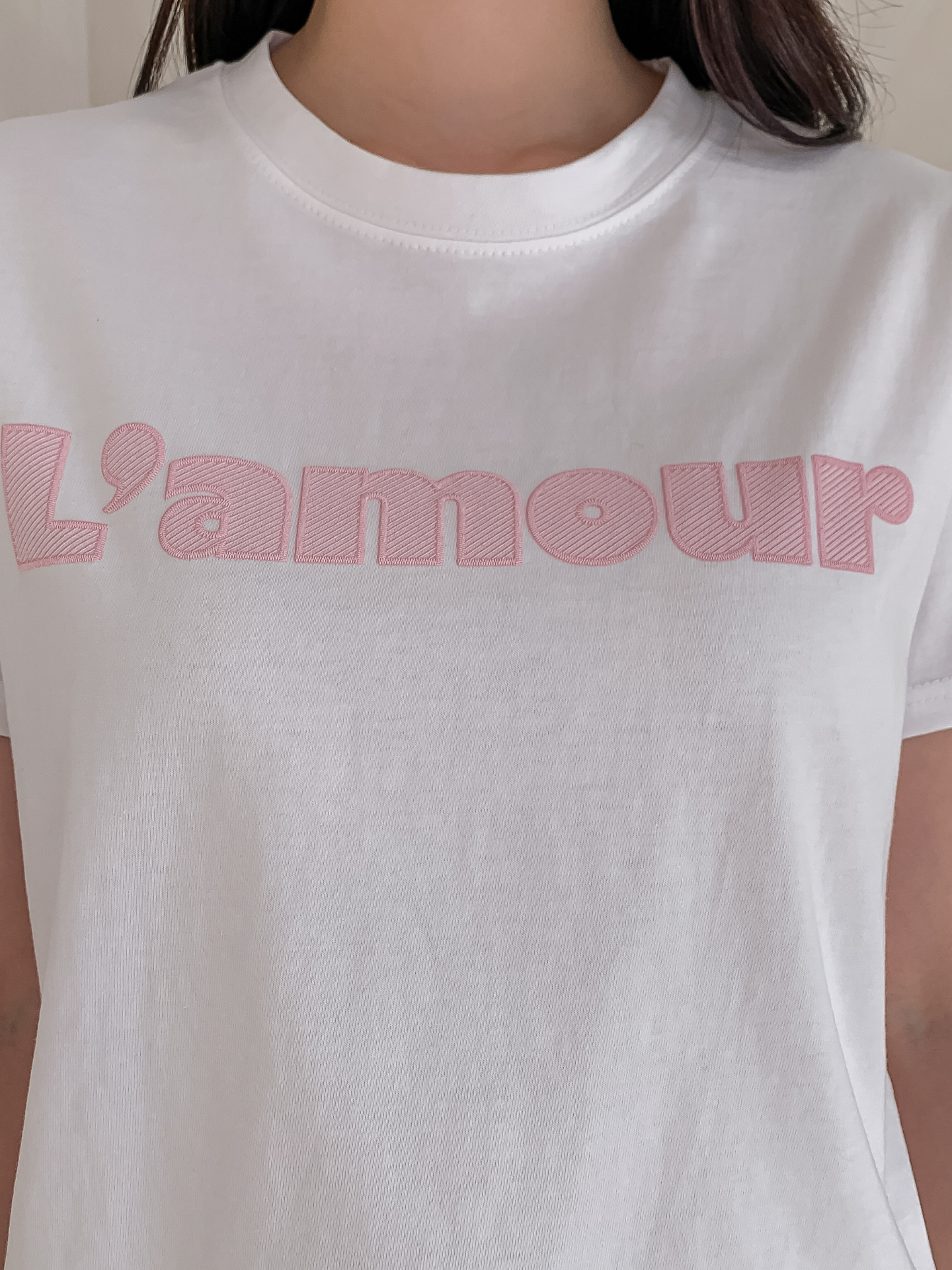 コットンラウンドネックベーシック半袖刺繍Tシャツ | 詳細画像3