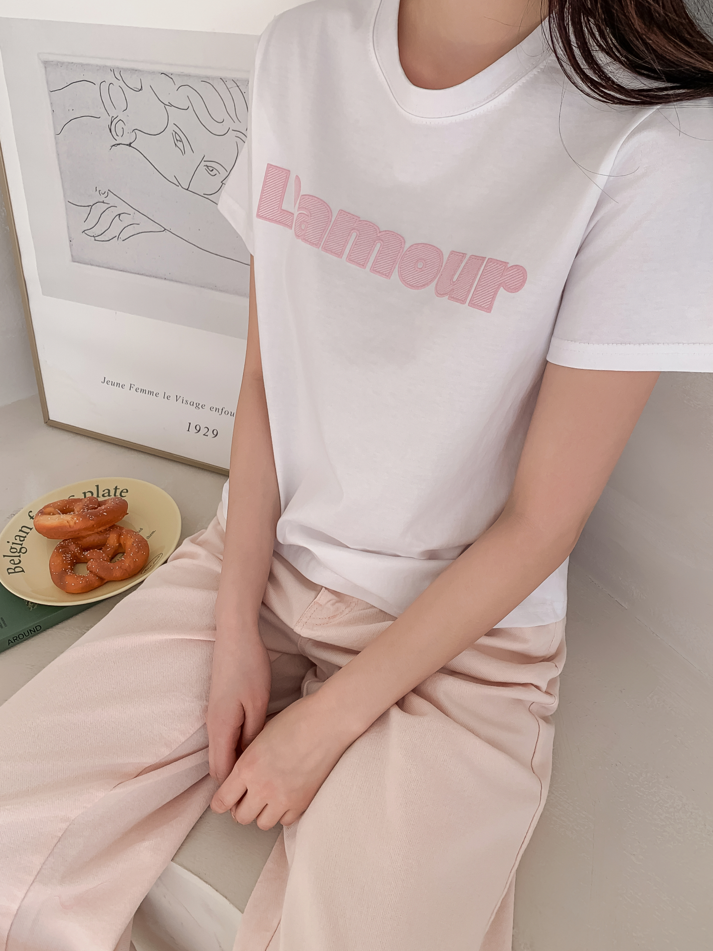 コットンラウンドネックベーシック半袖刺繍Tシャツ | 詳細画像32