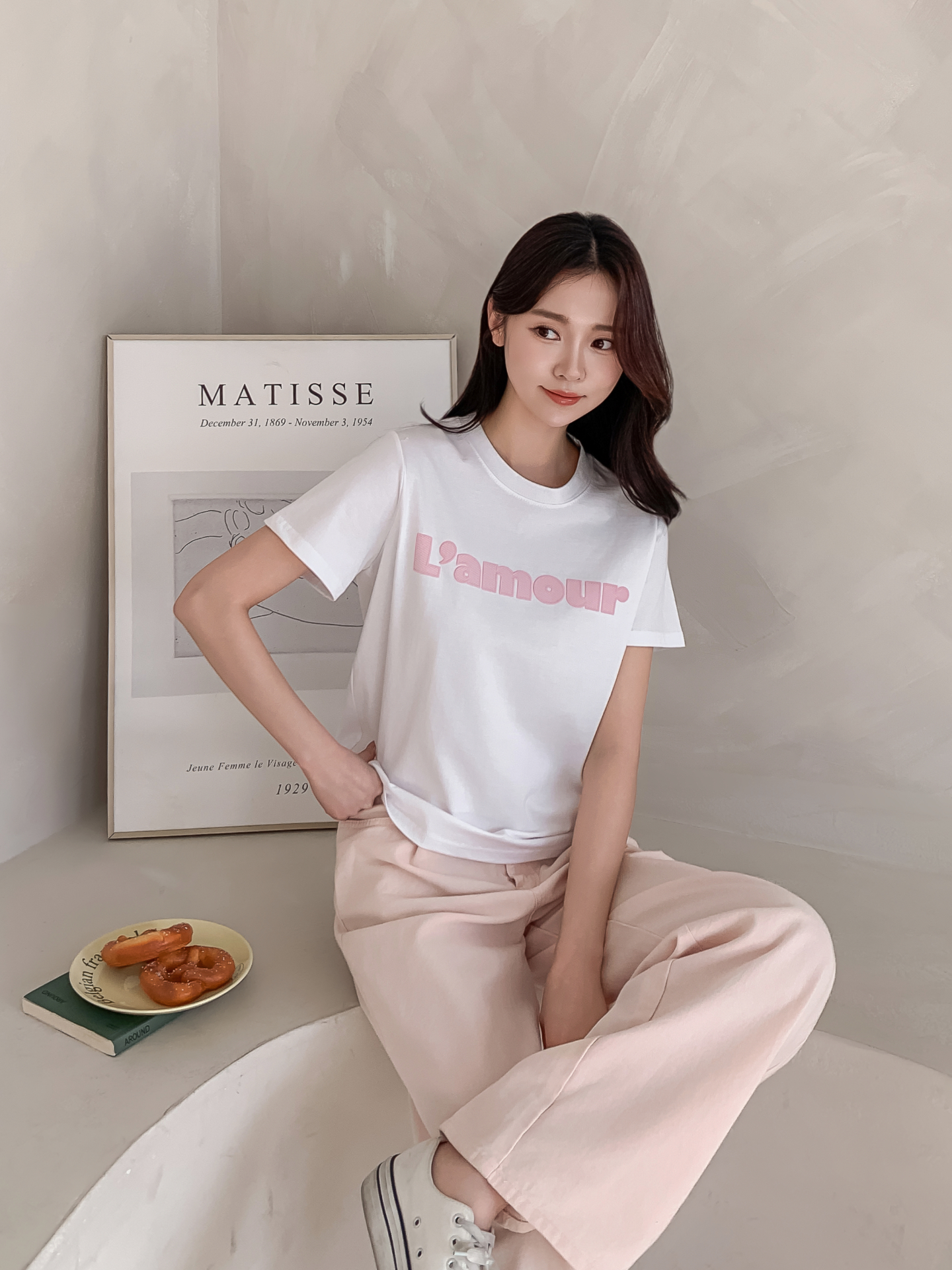 コットンラウンドネックベーシック半袖刺繍Tシャツ | 詳細画像33