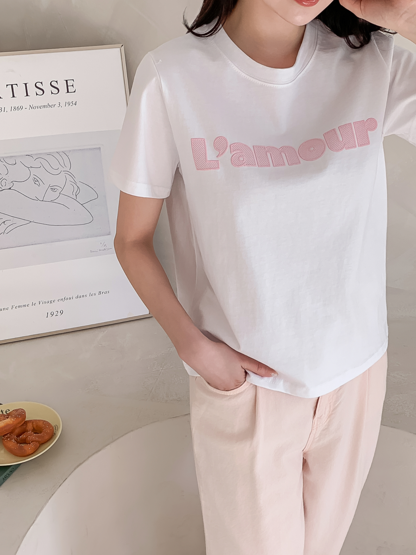 コットンラウンドネックベーシック半袖刺繍Tシャツ | 詳細画像9