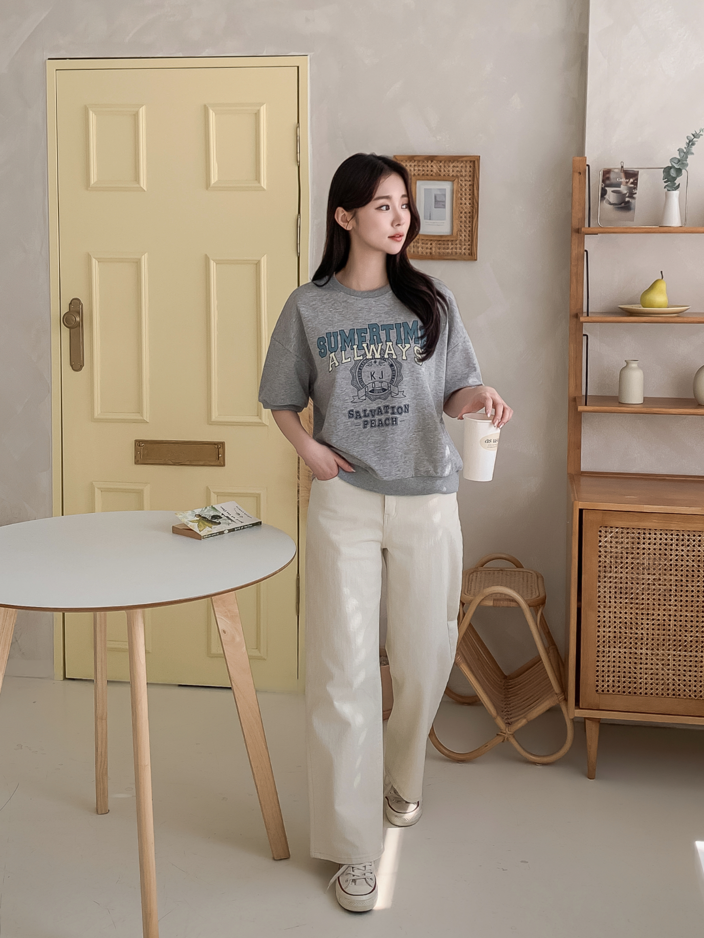 ラウンドネックルーズ半袖ドロップショルダーレタリングスウェット | 詳細画像3