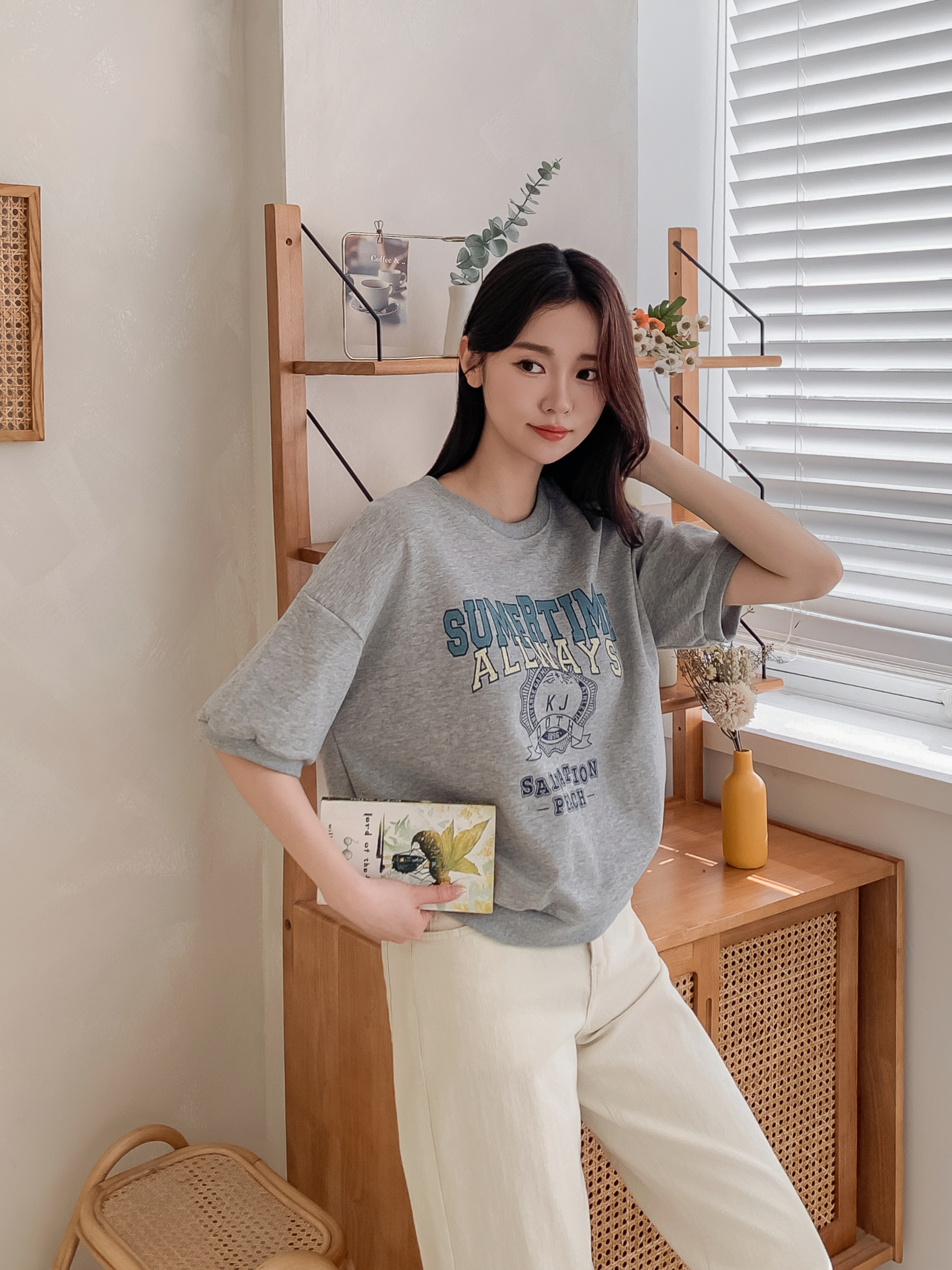 ラウンドネックルーズ半袖ドロップショルダーレタリングスウェット | 詳細画像6