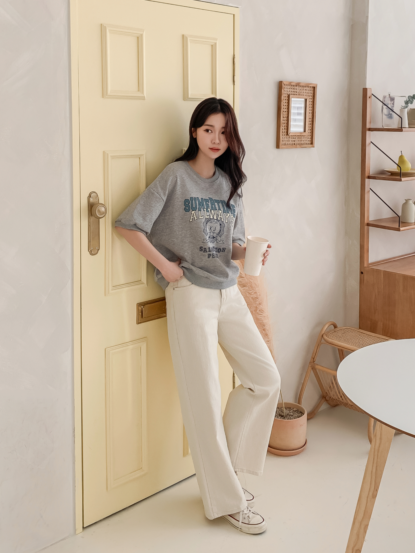 ラウンドネックルーズ半袖ドロップショルダーレタリングスウェット | 詳細画像13