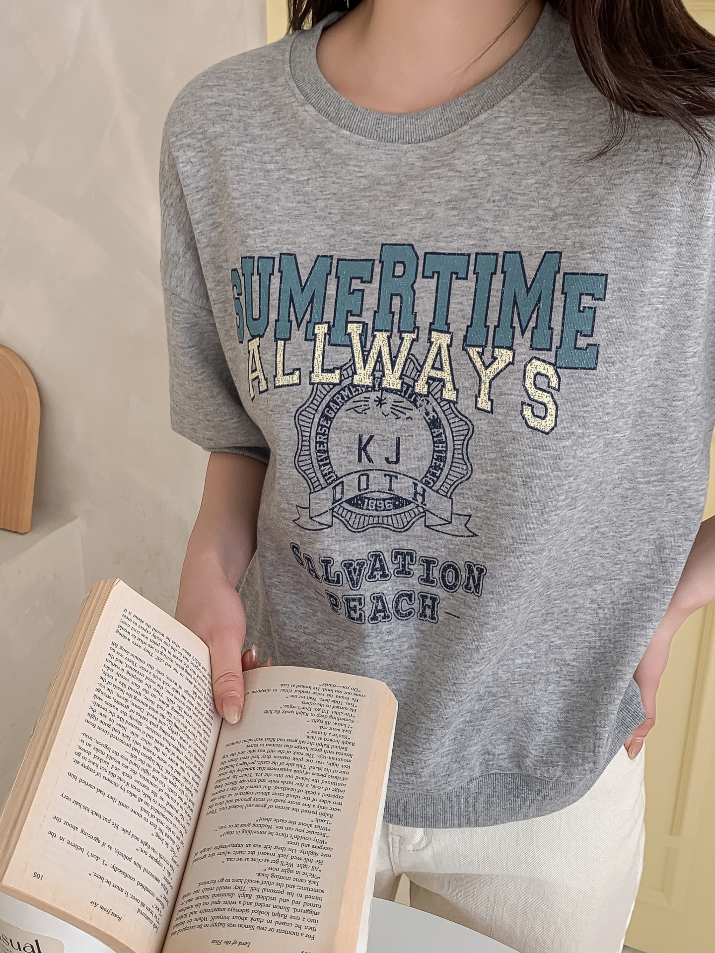 ラウンドネックルーズ半袖ドロップショルダーレタリングスウェット | 詳細画像14