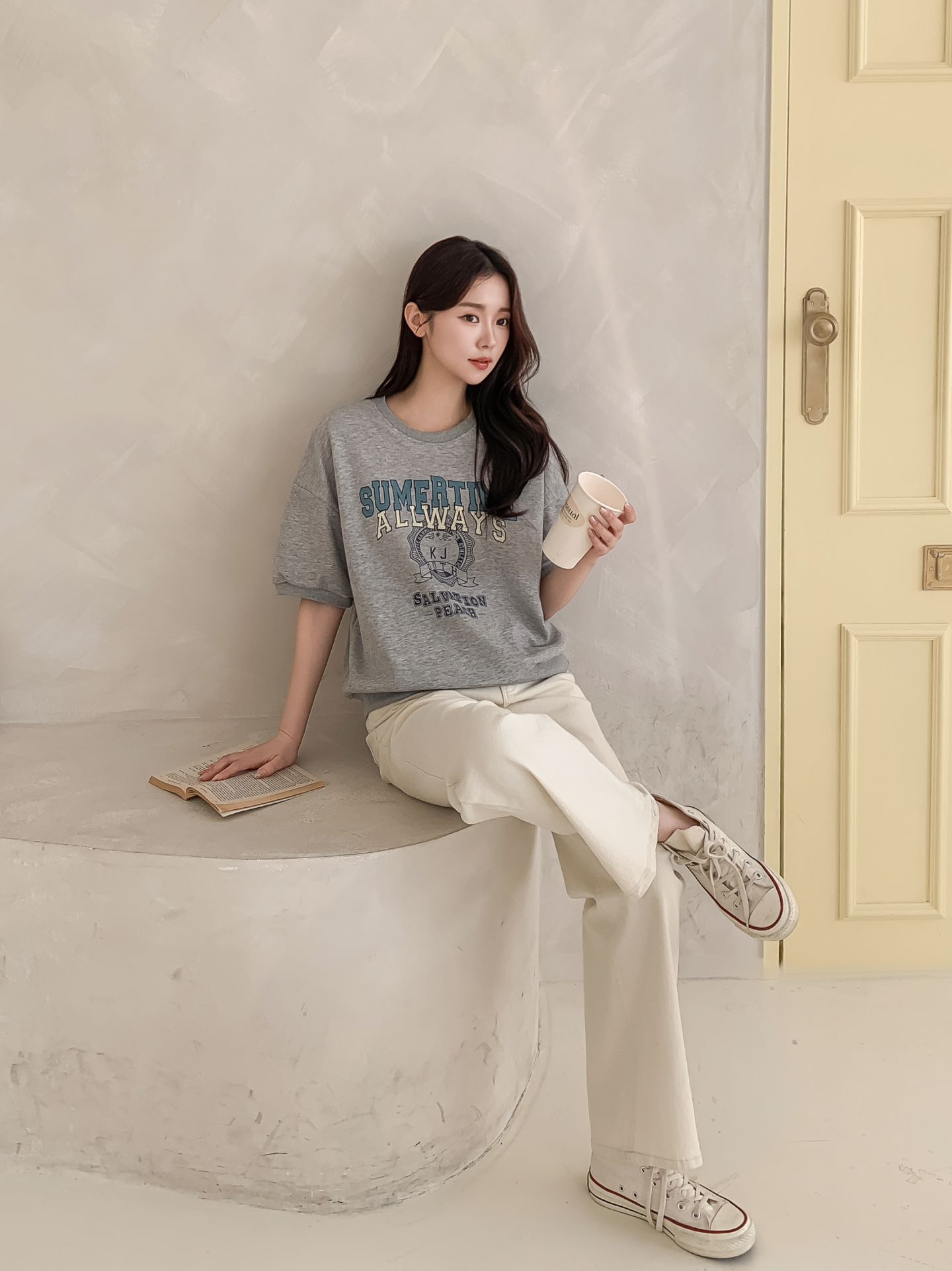 ラウンドネックルーズ半袖ドロップショルダーレタリングスウェット | 詳細画像15