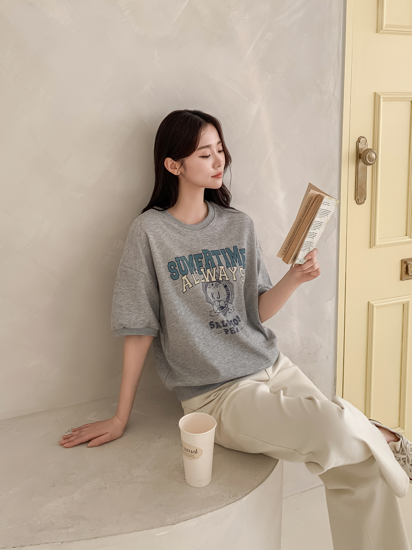 ラウンドネックルーズ半袖ドロップショルダーレタリングスウェット | 詳細画像16