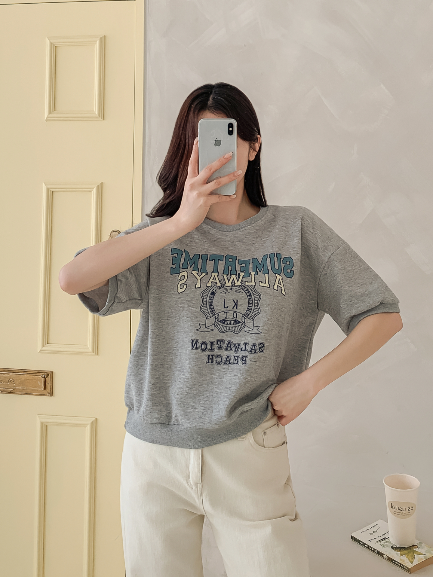 ラウンドネックルーズ半袖ドロップショルダーレタリングスウェット | 詳細画像17