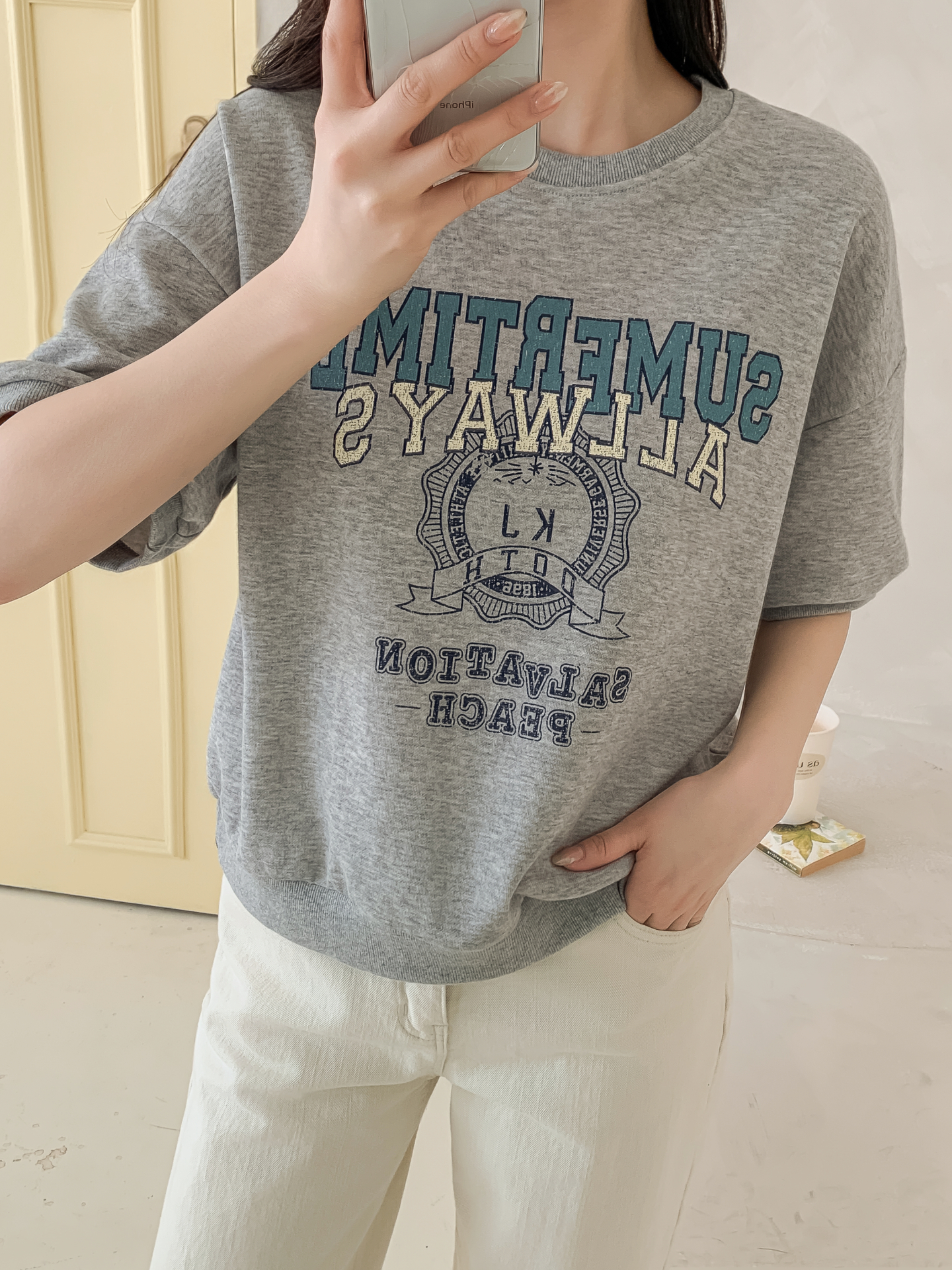 ラウンドネックルーズ半袖ドロップショルダーレタリングスウェット | 詳細画像18