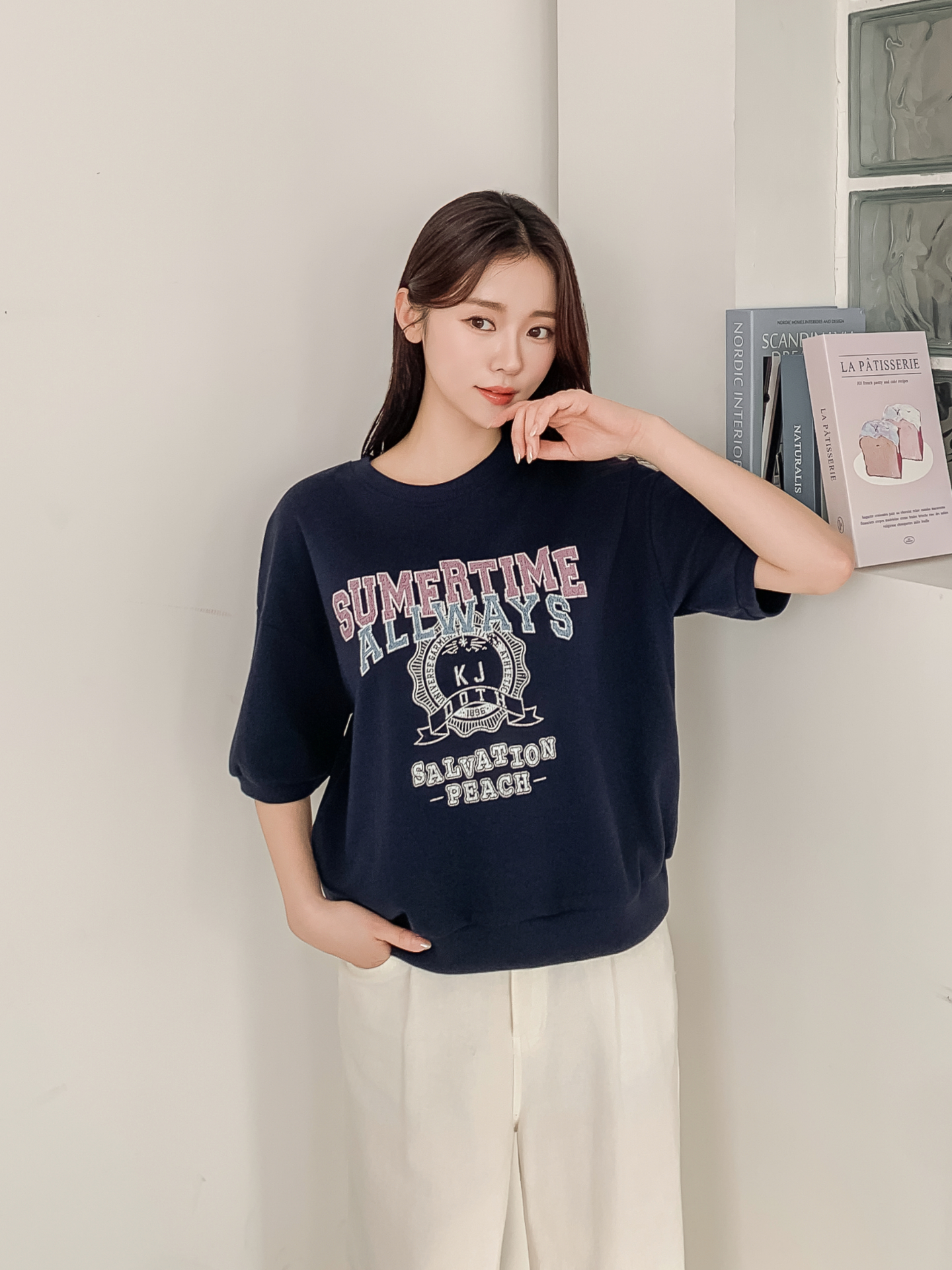 ラウンドネックルーズ半袖ドロップショルダーレタリングスウェット | 詳細画像19