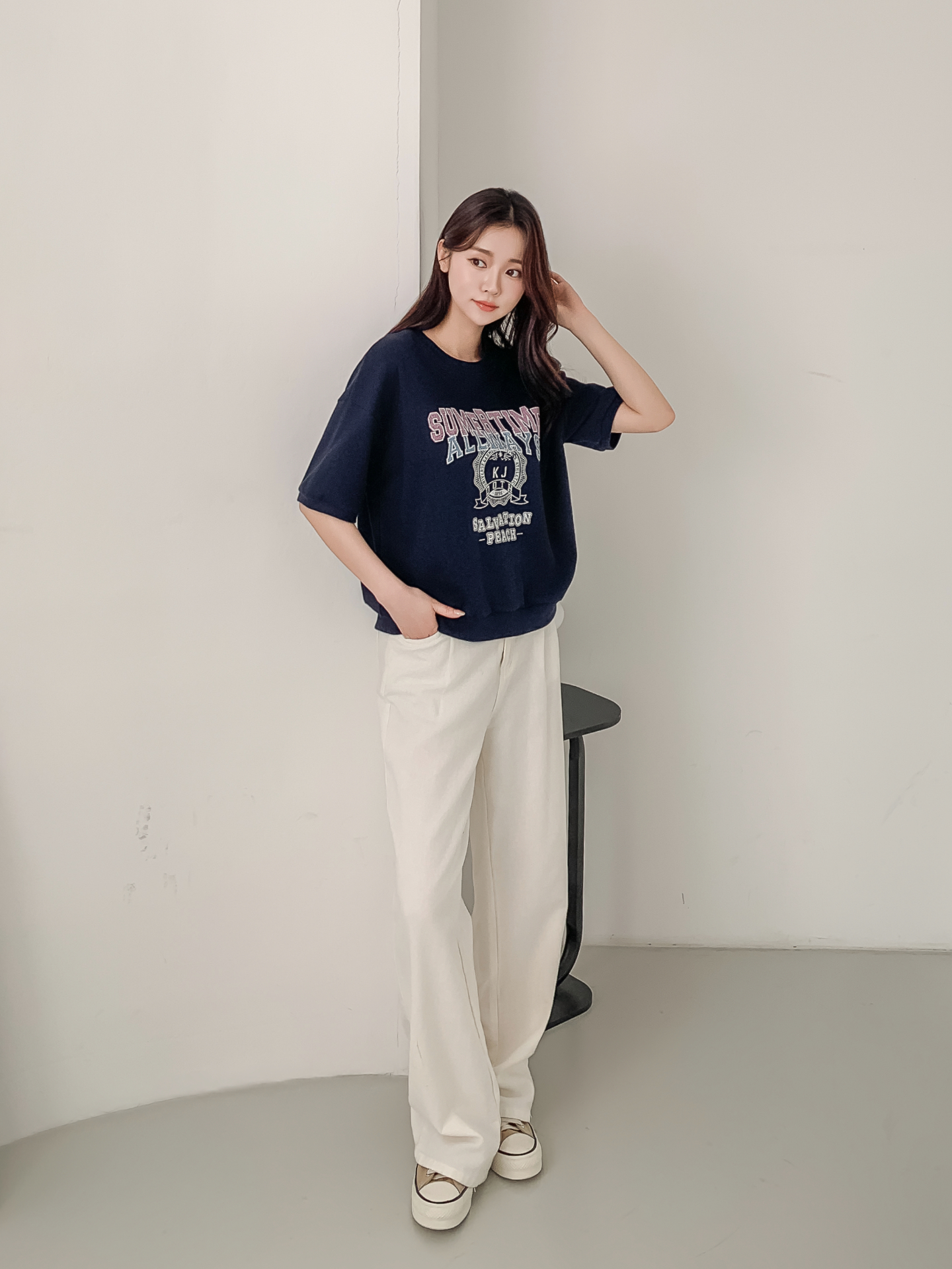 ラウンドネックルーズ半袖ドロップショルダーレタリングスウェット | 詳細画像22