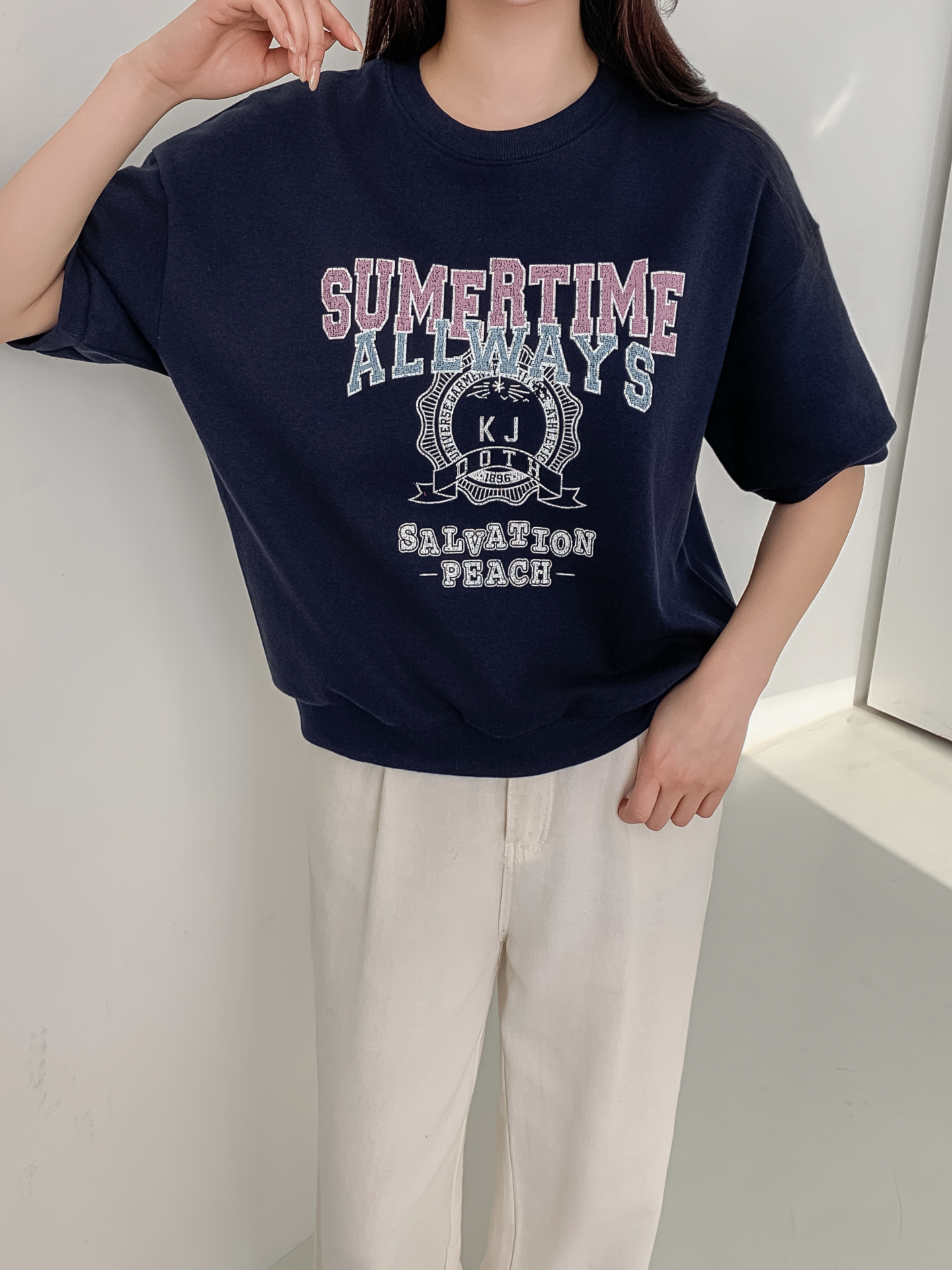 ラウンドネックルーズ半袖ドロップショルダーレタリングスウェット | 詳細画像23