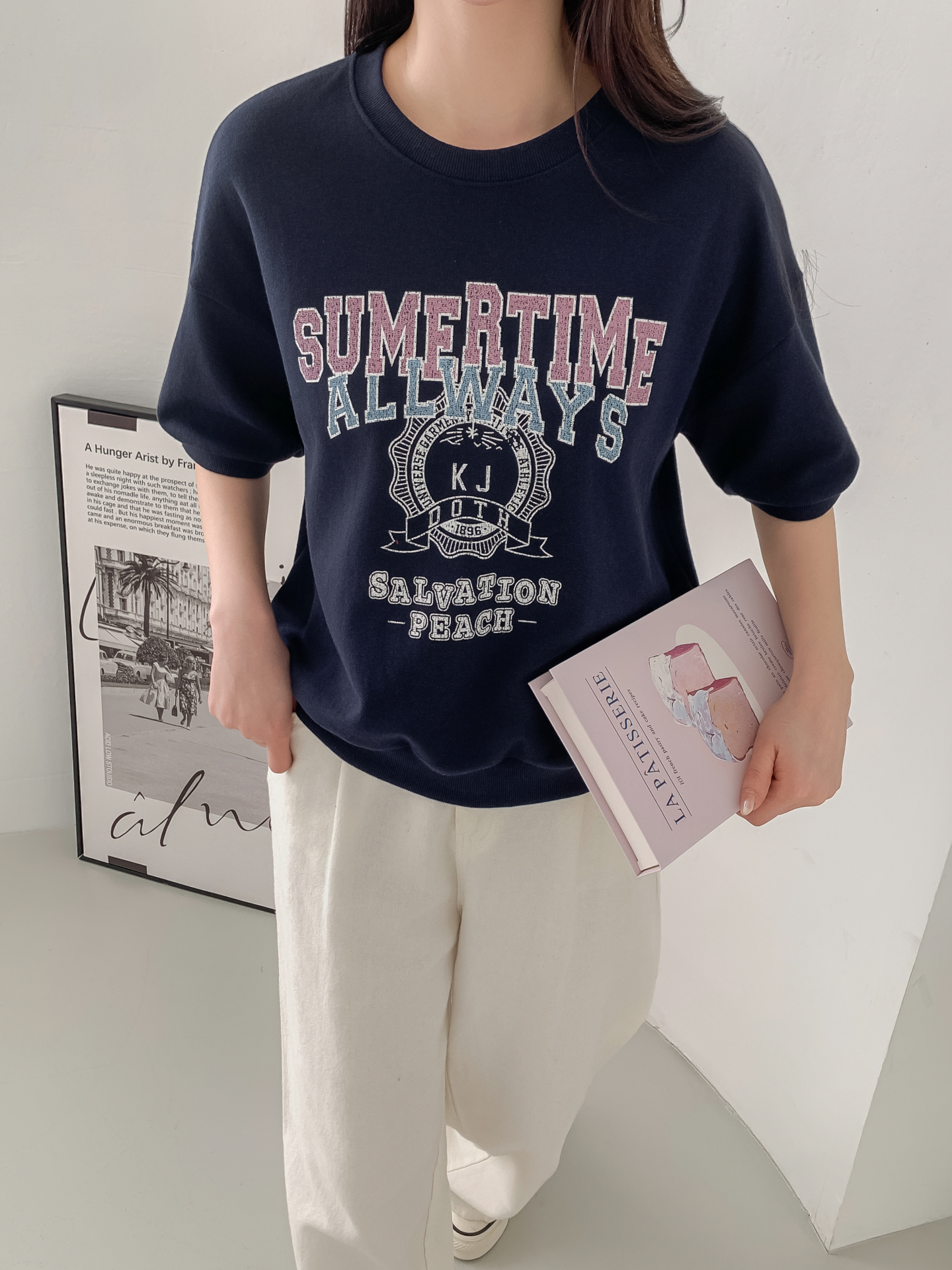 ラウンドネックルーズ半袖ドロップショルダーレタリングスウェット | 詳細画像24