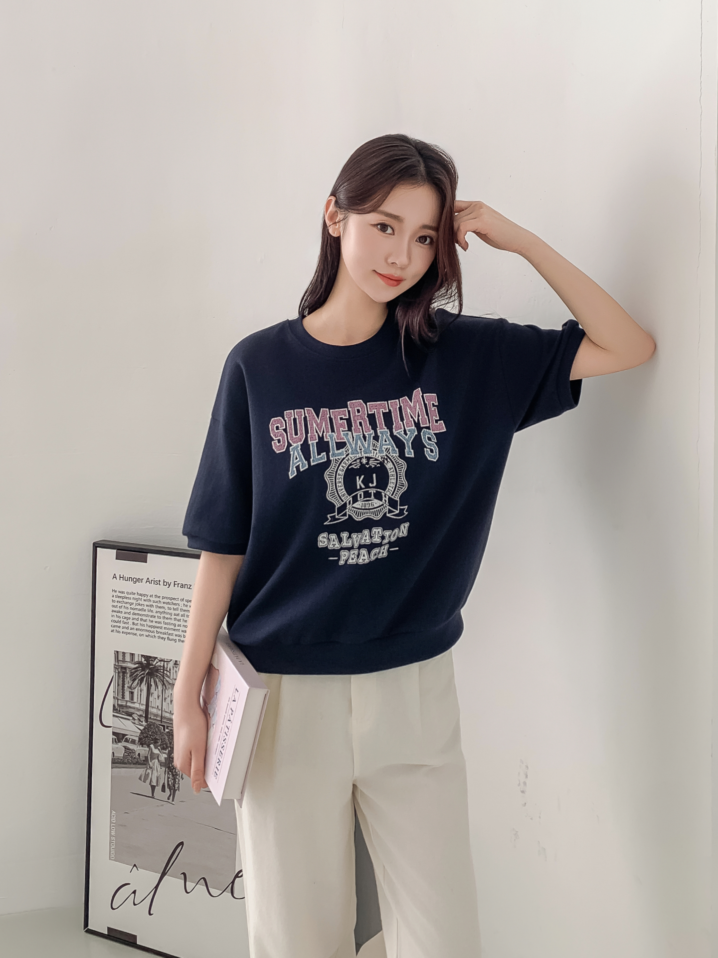 ラウンドネックルーズ半袖ドロップショルダーレタリングスウェット | 詳細画像25