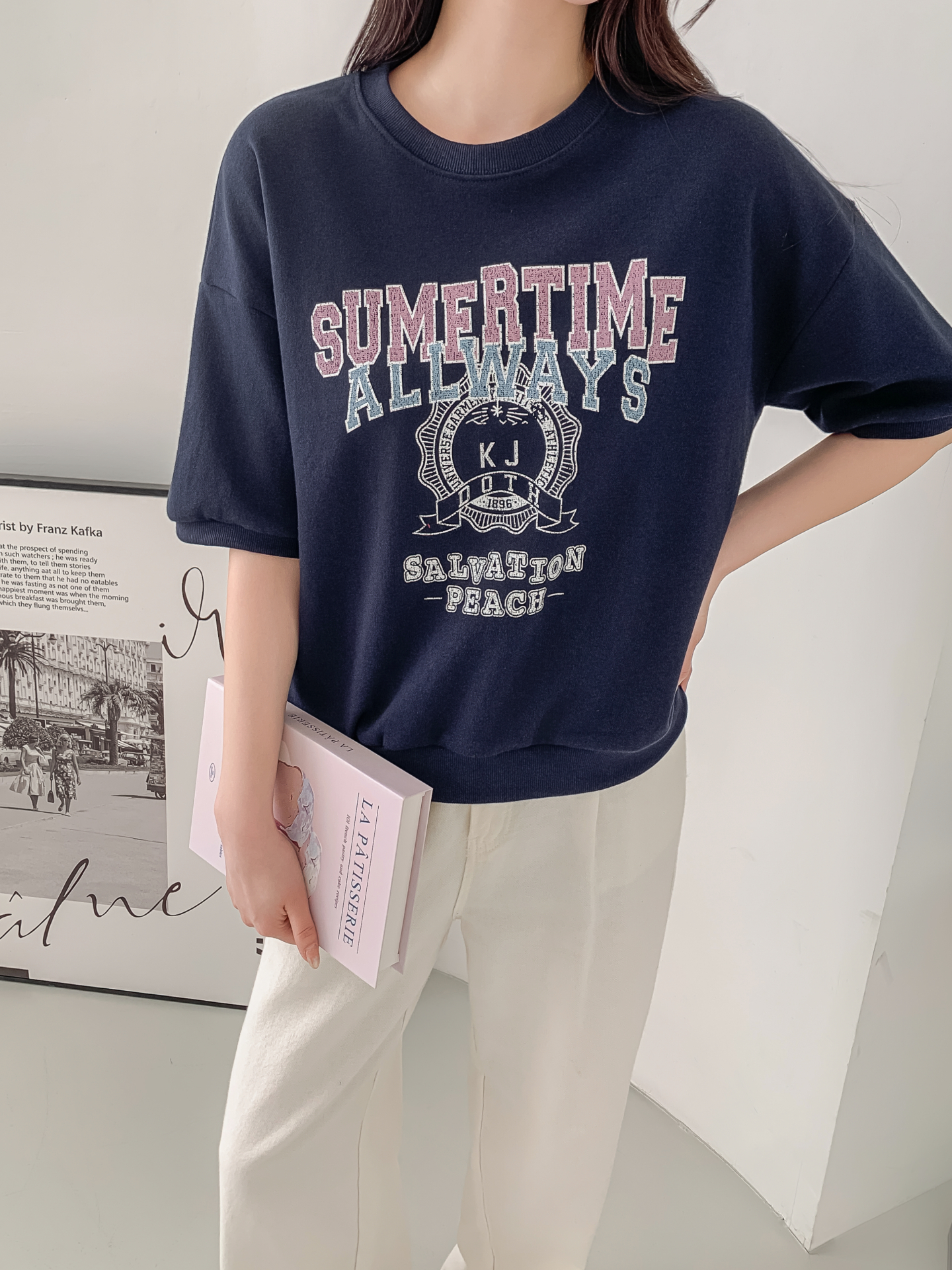 ラウンドネックルーズ半袖ドロップショルダーレタリングスウェット | 詳細画像29