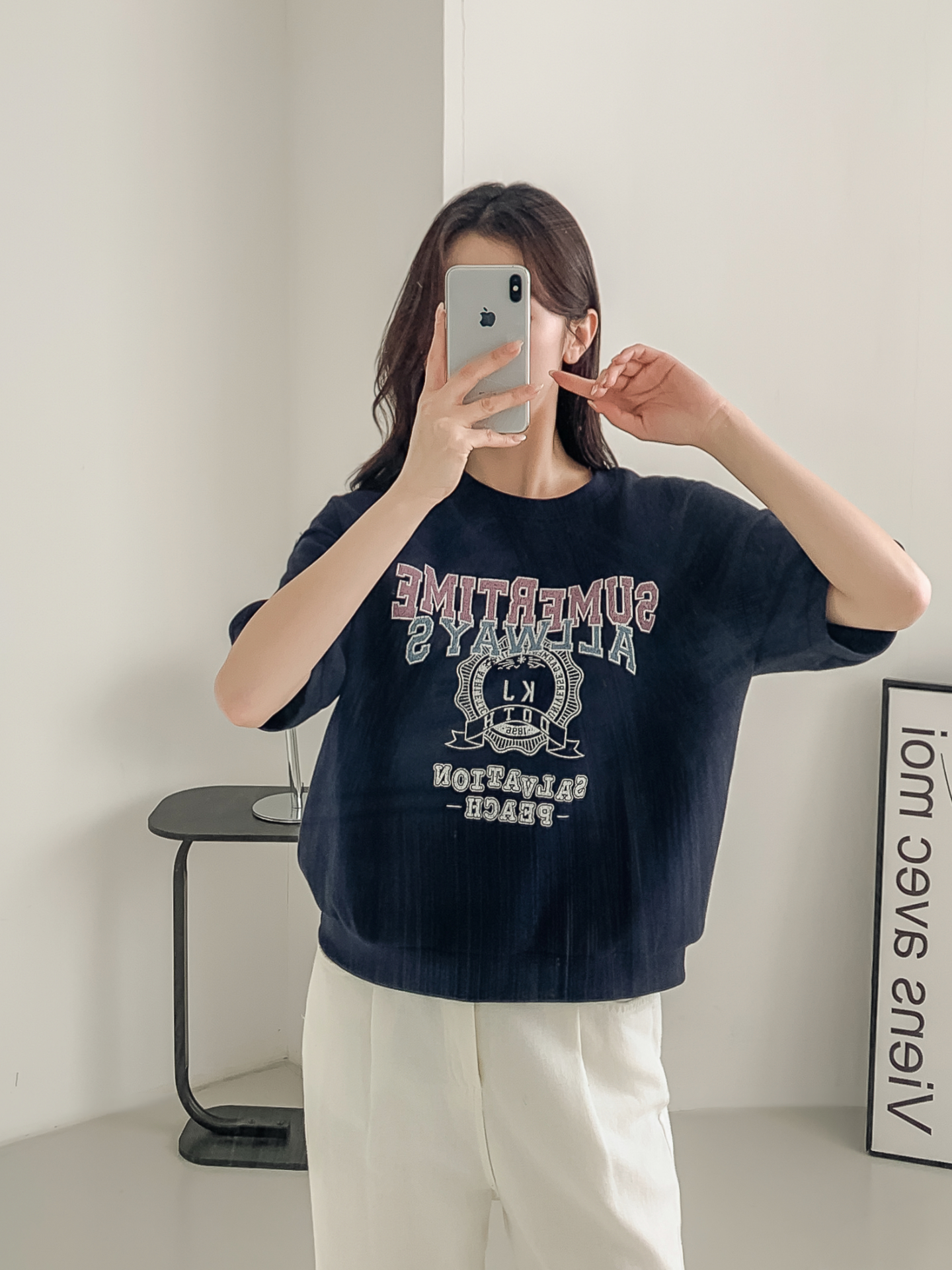 ラウンドネックルーズ半袖ドロップショルダーレタリングスウェット | 詳細画像33