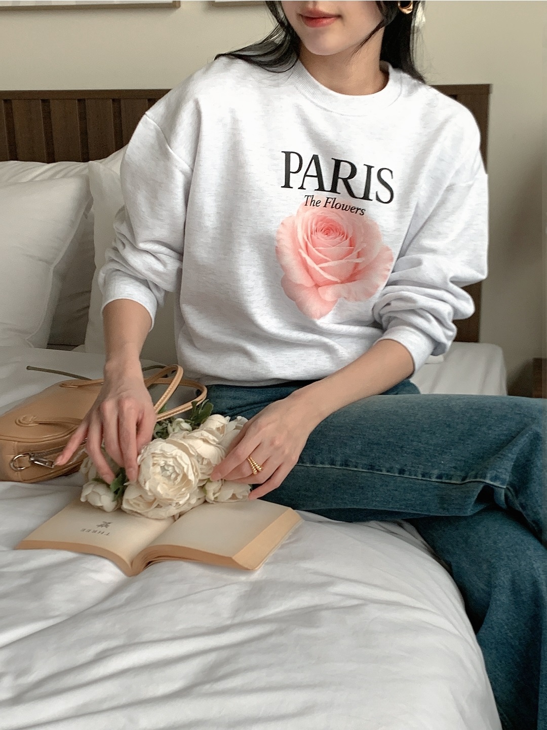 ラウンドネックルーズ長袖セミクロップドプリントスウェット | 詳細画像2