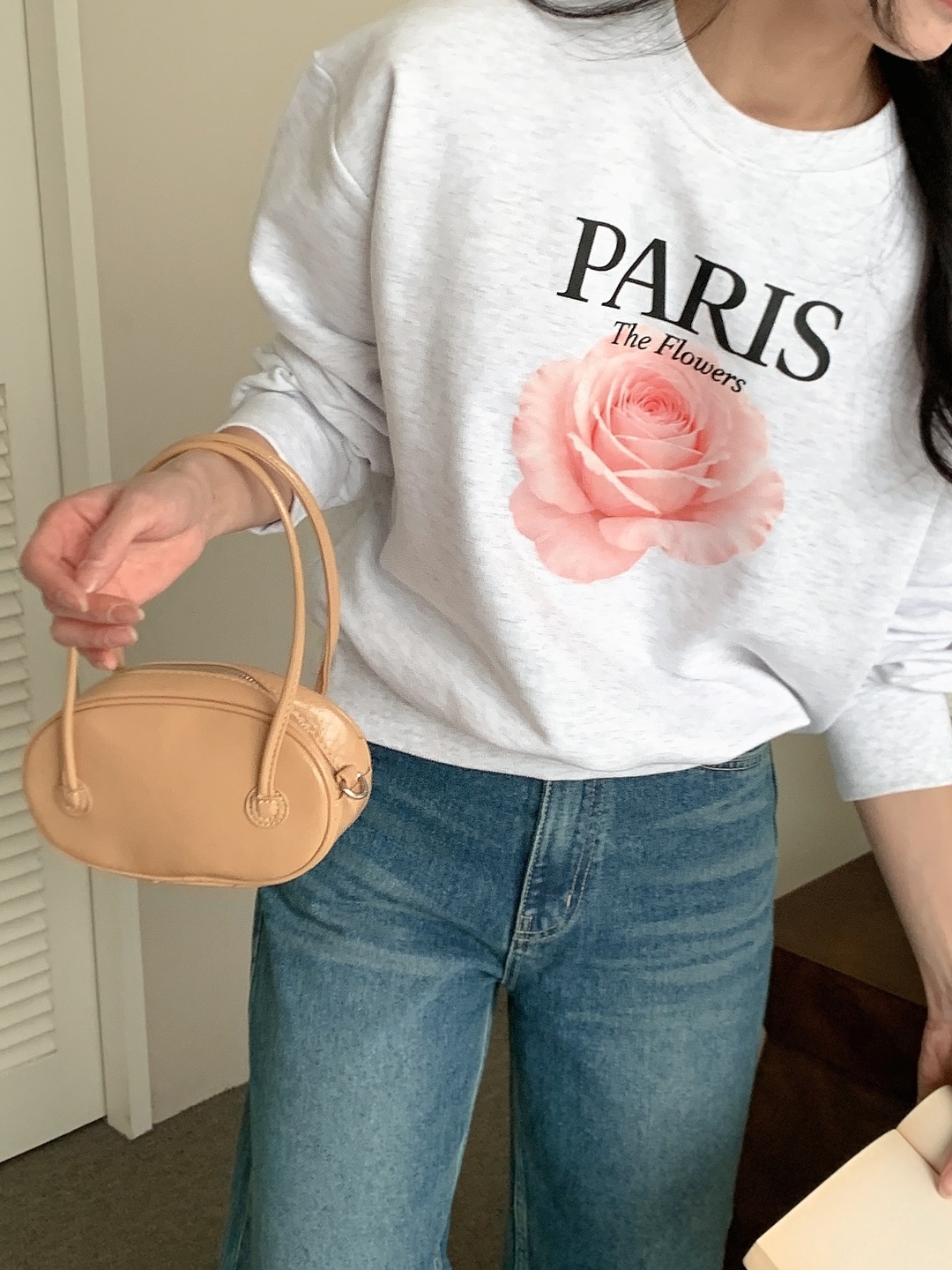 ラウンドネックルーズ長袖セミクロップドプリントスウェット | 詳細画像3