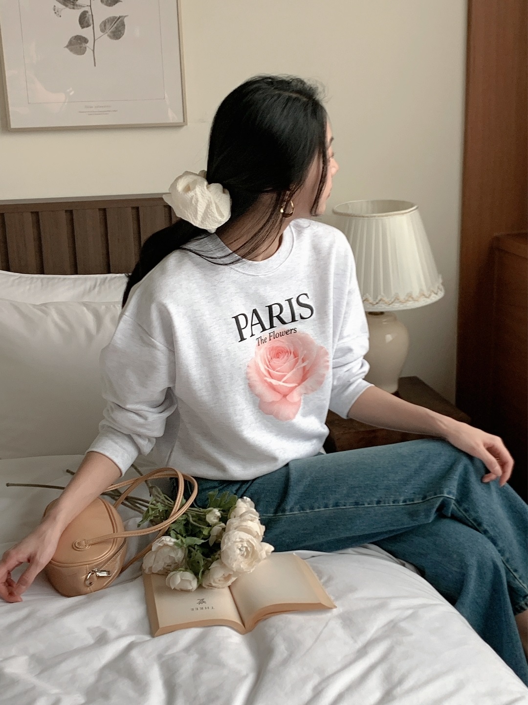 ラウンドネックルーズ長袖セミクロップドプリントスウェット | 詳細画像4