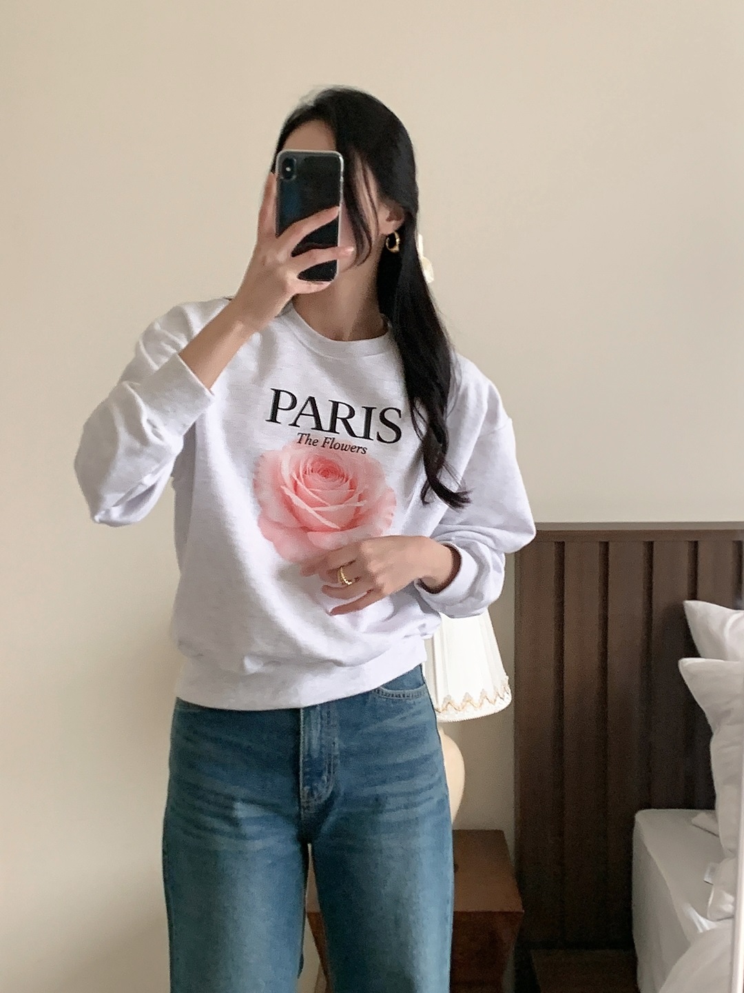 ラウンドネックルーズ長袖セミクロップドプリントスウェット | 詳細画像10