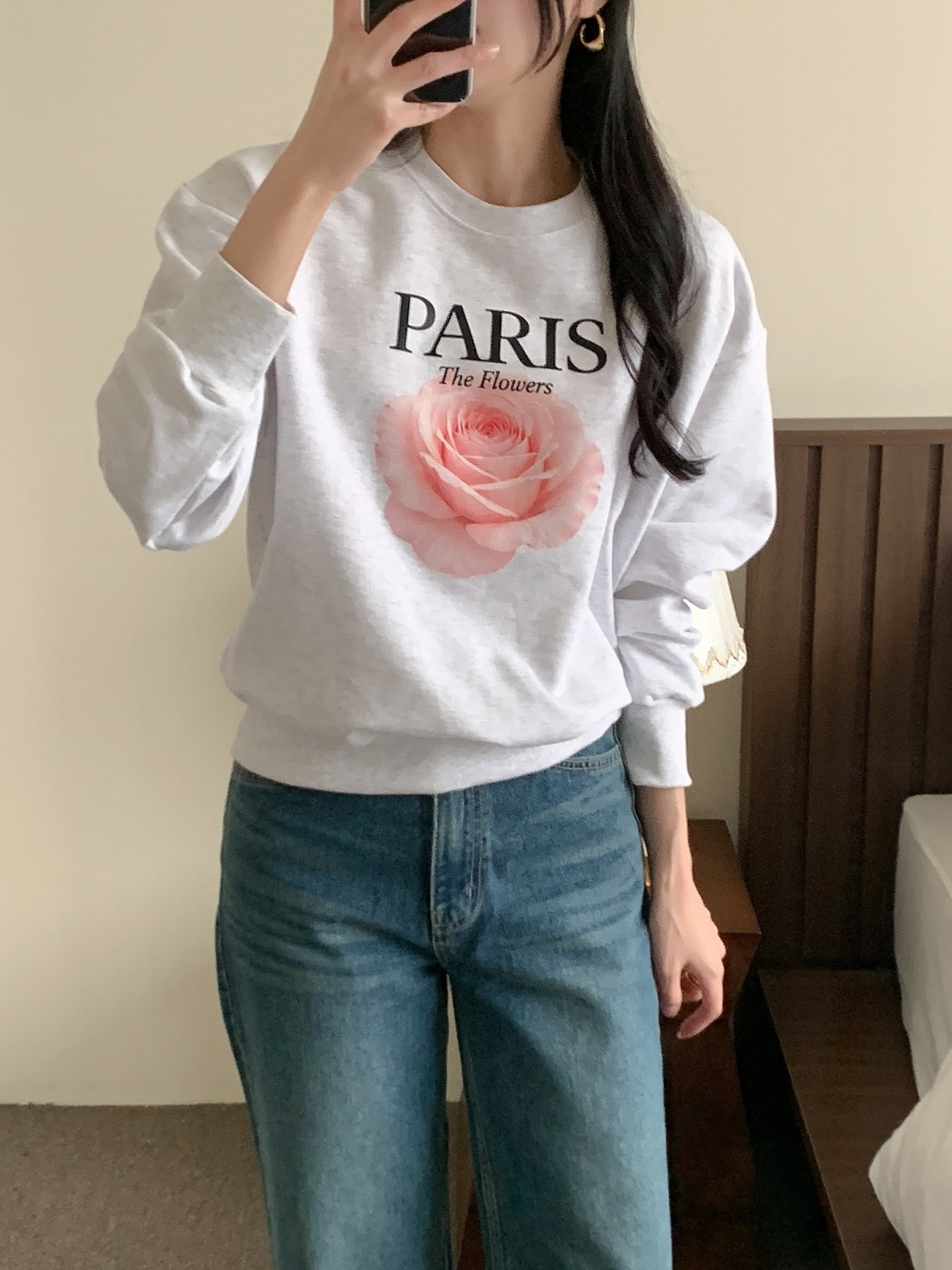 ラウンドネックルーズ長袖セミクロップドプリントスウェット | 詳細画像11