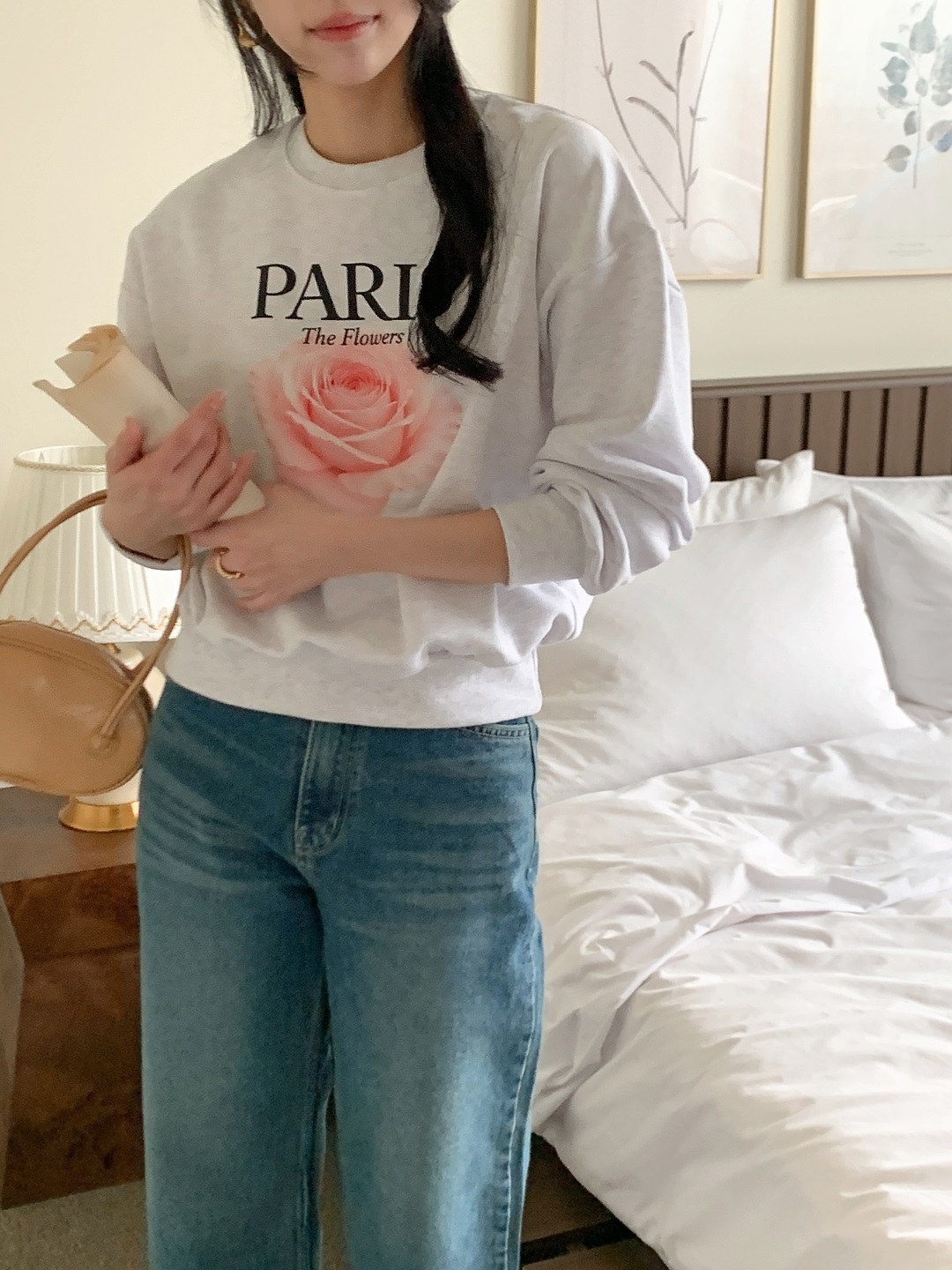 ラウンドネックルーズ長袖セミクロップドプリントスウェット | 詳細画像15