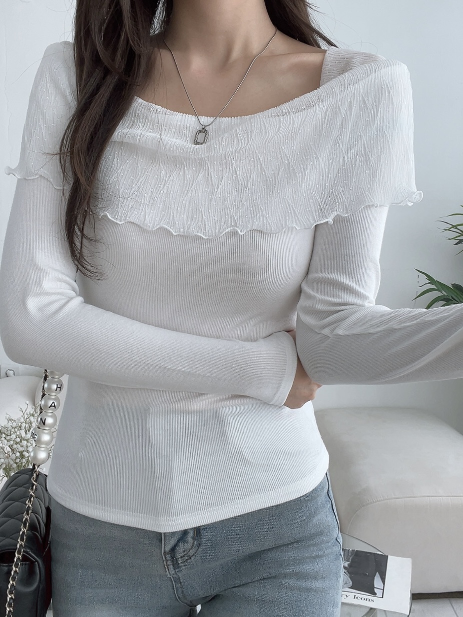 レーススクエアネックスリム長袖無地Tシャツ | 詳細画像3