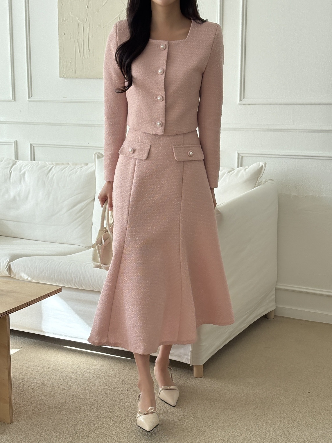 ラインロングビジューボタンフレアAライン無地スカート | 詳細画像8